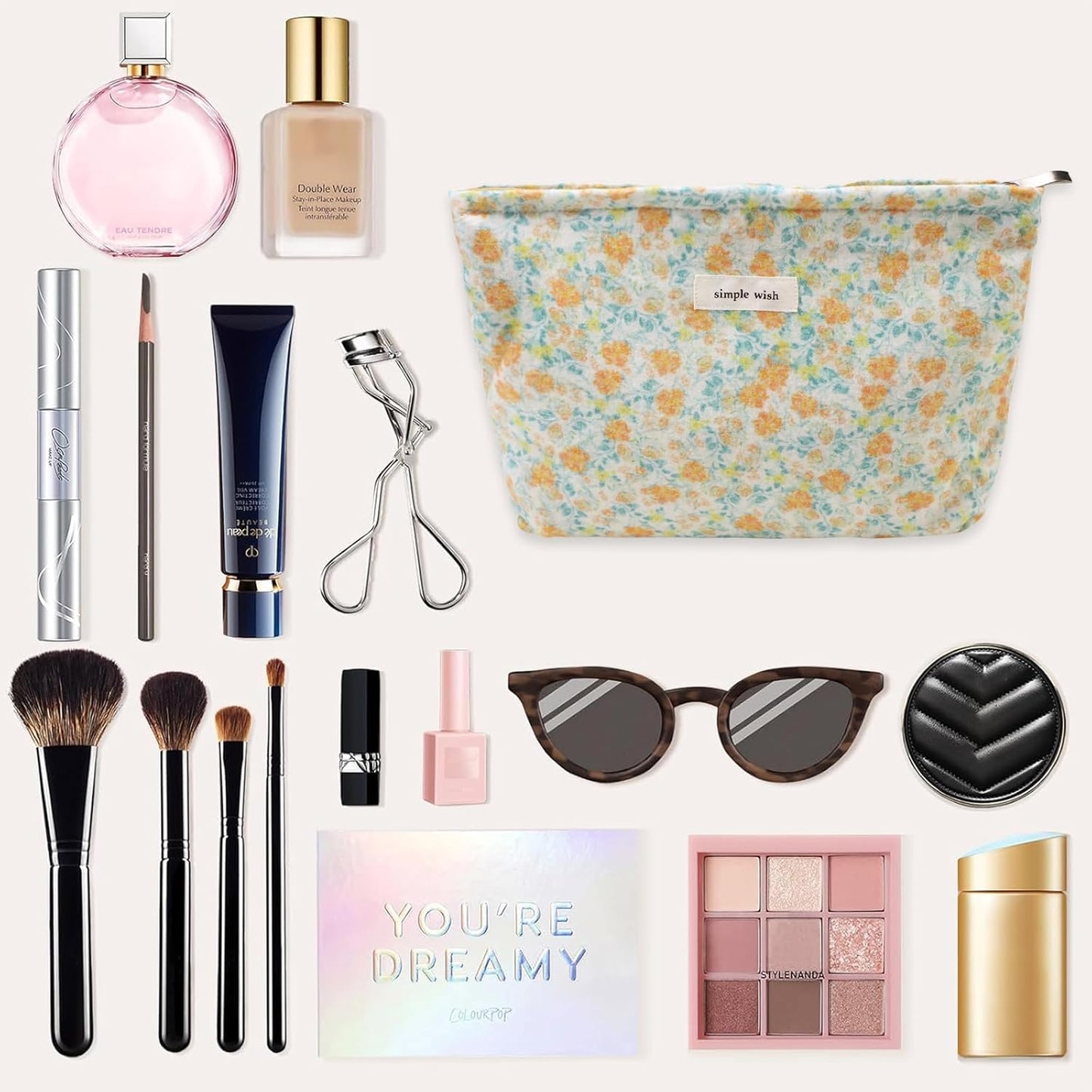 Wudygirl Aesthetic Cosmetic Bag Travel Toiletry Bag Makeup Bag Canvas Makeup Pouch Toiletry Bag for Women Large Capacity Makeup Bag Floral Pencil Pouch with Zipper (Yellow Floral)