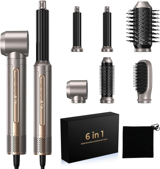 Hair Dryer Brush,Blow Dryer Brush with Attachments,110000 RPM Curly Twist 6 in 1 Air Style, Professional Ionic Hair Styling Tool, Left & Right Air Curler, Volumizer