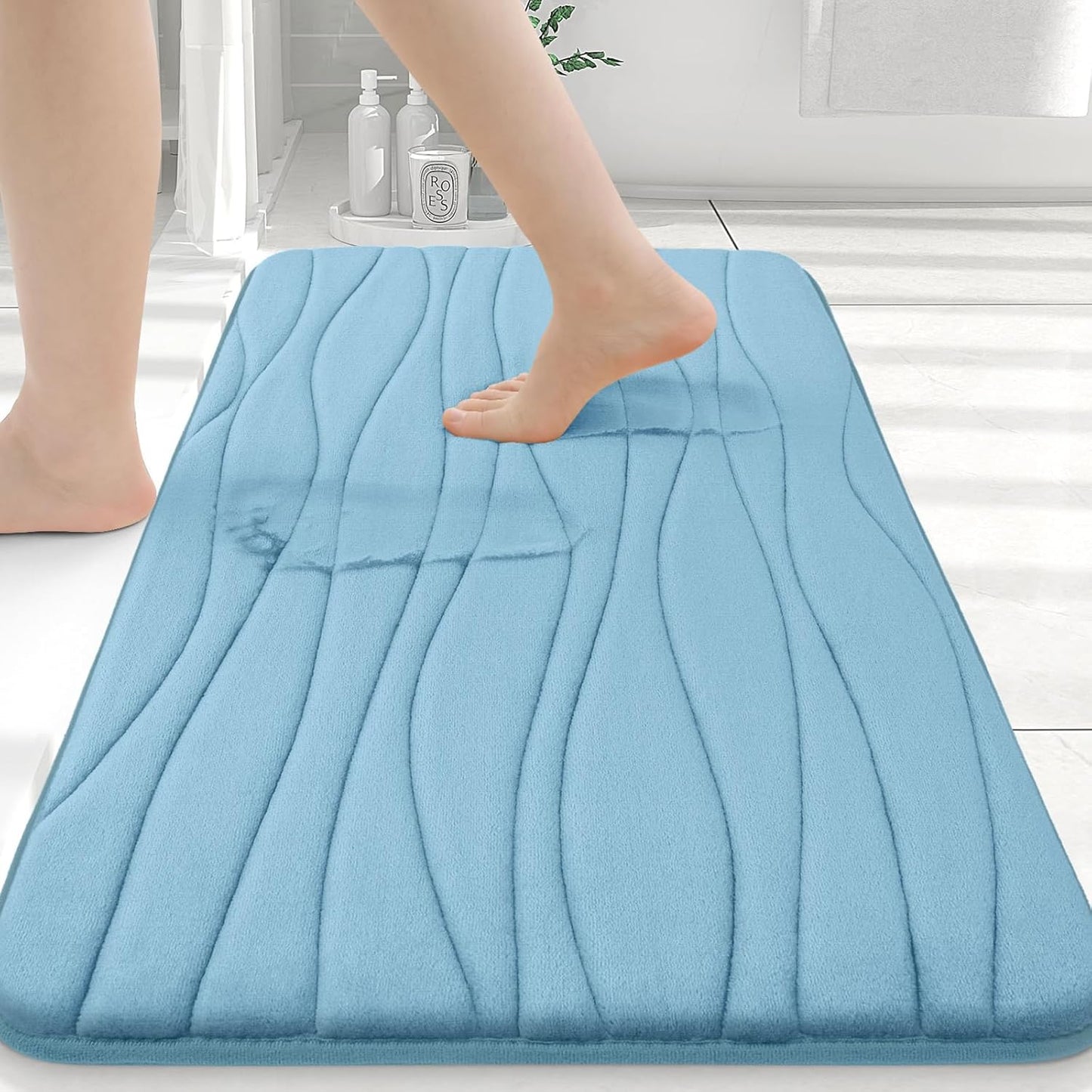 Buganda Memory Foam Bathroom Rug Mat 36x24, Extra Soft and Absorbent Bath Mats, Non-Slip and Machine Washable Bath Rugs for Bathroom Floor,Tub and Shower, Blue