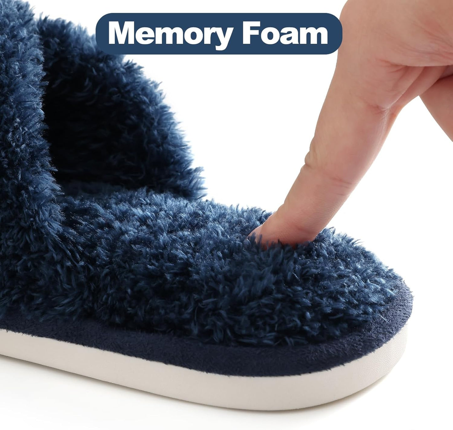 Evshine Women's Fuzzy Slippers Cross Band Memory Foam House Slippers Open Toe