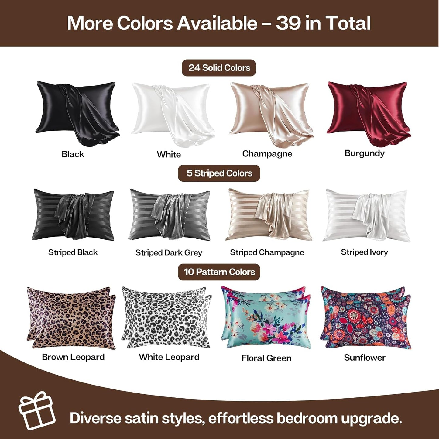 MR&HM Satin Pillowcase for Hair and Skin, Silk Satin Pillowcase 2 Pack, Queen Size Pillow Cases Set of 2, Silky Pillow Cover with Envelope Closure (20x30, Brown)