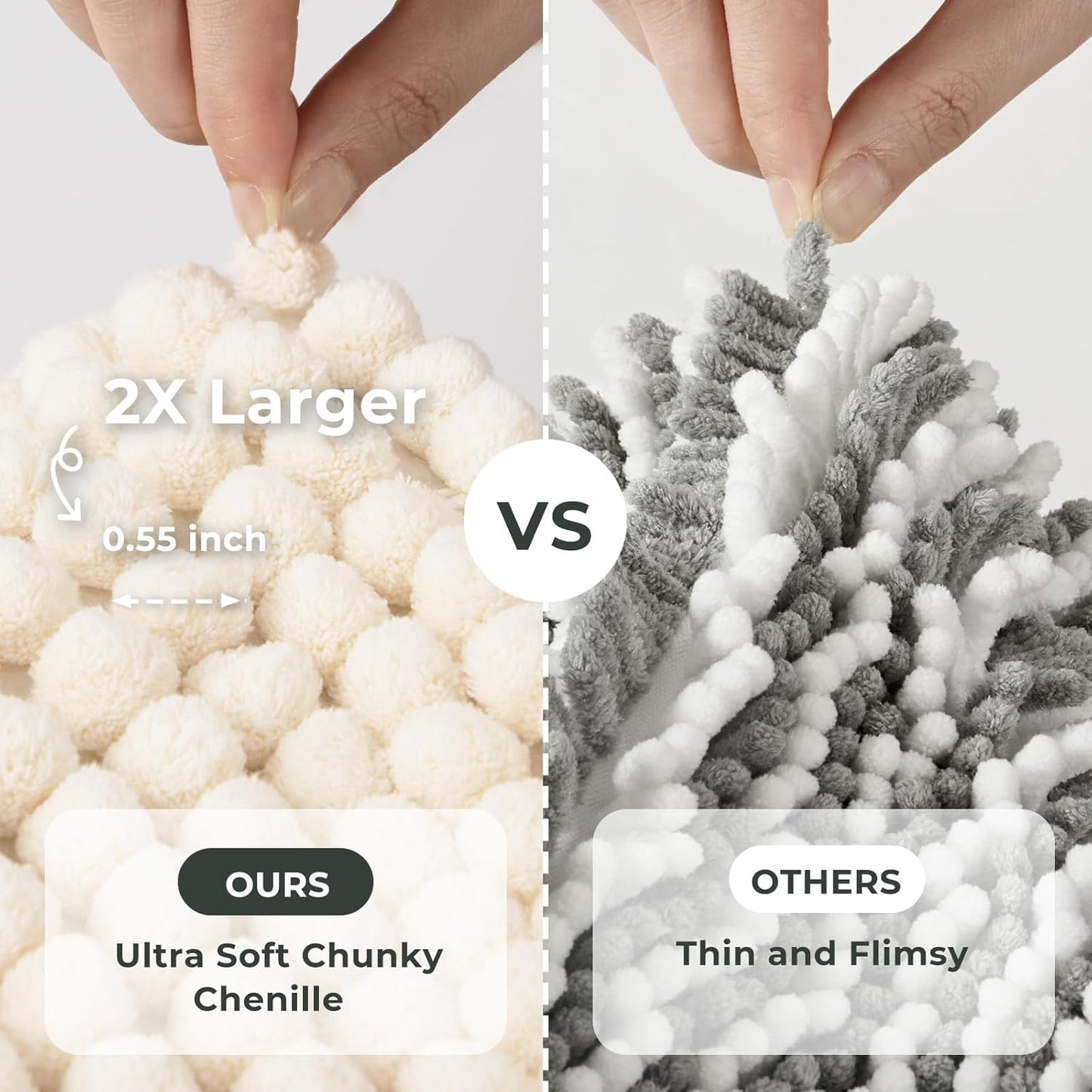 FRESHMINT Thick Chunky Chenille Bathroom Rug 17"x24", Non Slip Bath Mat, Soft Bathroom Decor, Cute Shower Mat, Water Absorbent, Washable, Cream White