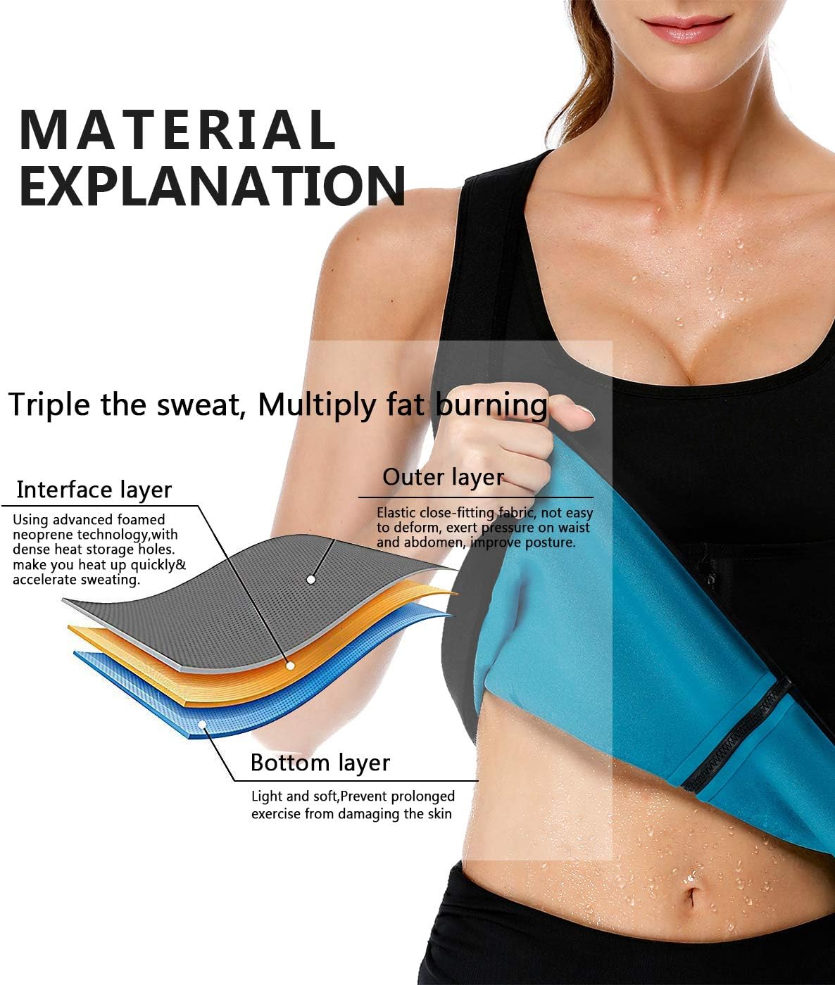 Women Neoprene Sauna Vest Waist Trainer Hot Sweat Slim Corset Body Shaper with Zipper Workout Tank Top