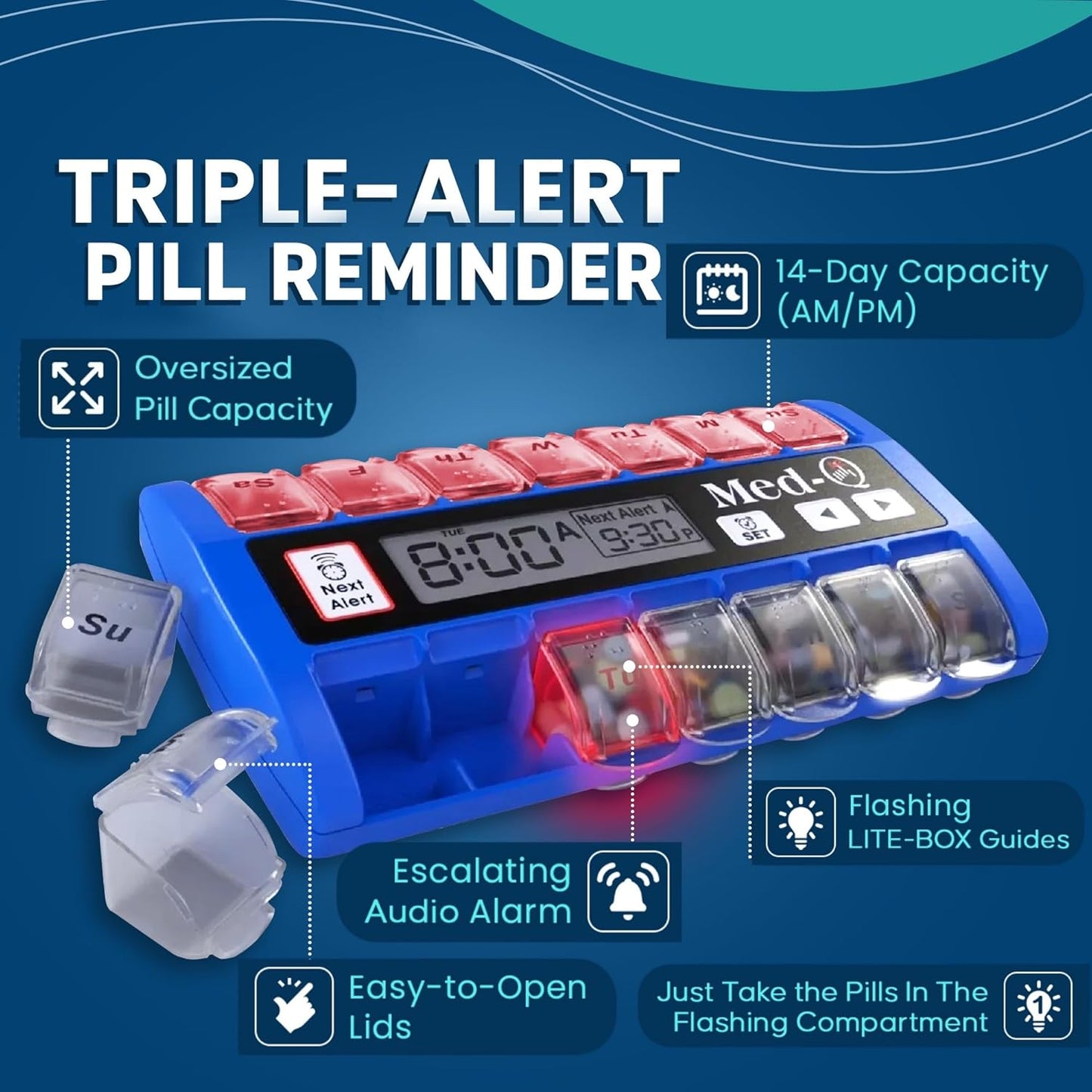 Digital Pill Box with Alarms – Pill Organizer with Flashing Lights & Beeping Reminders – Monthly Pill Dispenser for Seniors, Dementia, Alzheimer’s, Medication & Vitamin Management