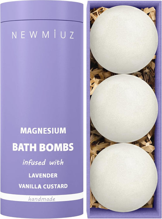 Magnesium Lavender Vanilla Luxury Fizzing Bath Bomb Sensitive Skin Formula for Relaxation Bath Moisturizing Shea Butter Stress Relief Gift for Women