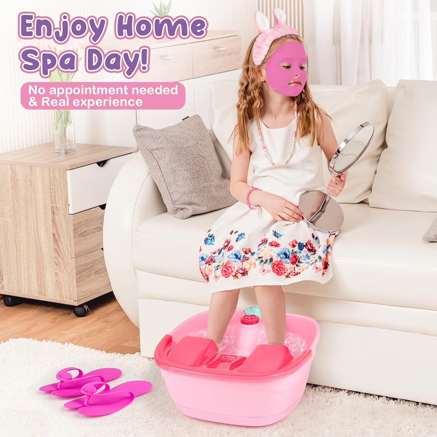 Kids Foot Spa & Nail Kit - Kids Spa Day Kit for Girls with Mask Foot Bath and Nail Dryer - Manicures Pedicure Toy Kit Nail Art Salon Girl Stuff - Christmas Birthday Gifts for 6 7 8 9 10-12 Year Old