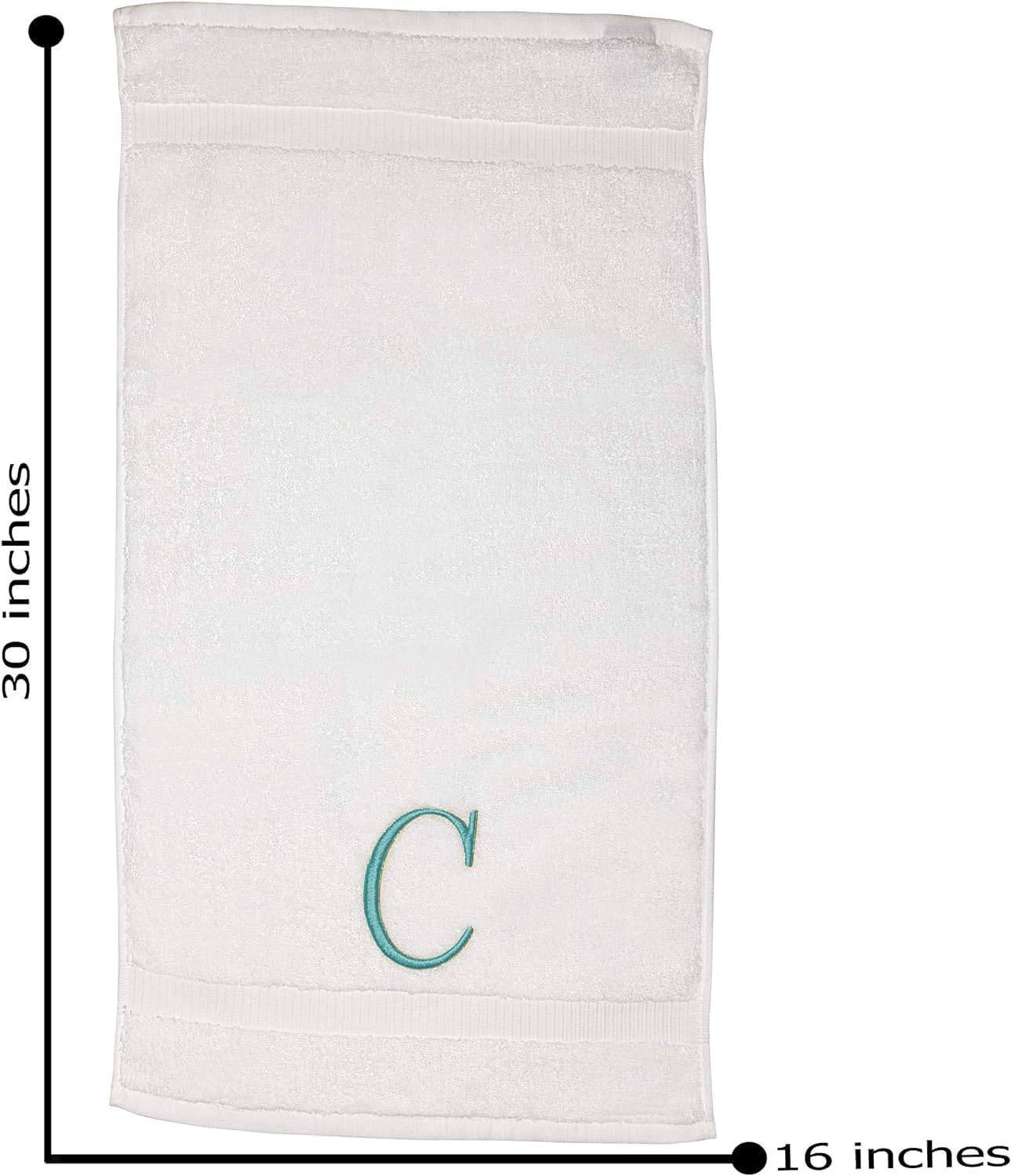 Teal Initial Hand Towel for Bathroom - Monogrammed Luxury Hotel Quality Decorative Embroidered Towel for Powder Room, Spa - GOTS Organic Certified - Set of 2 Letter C