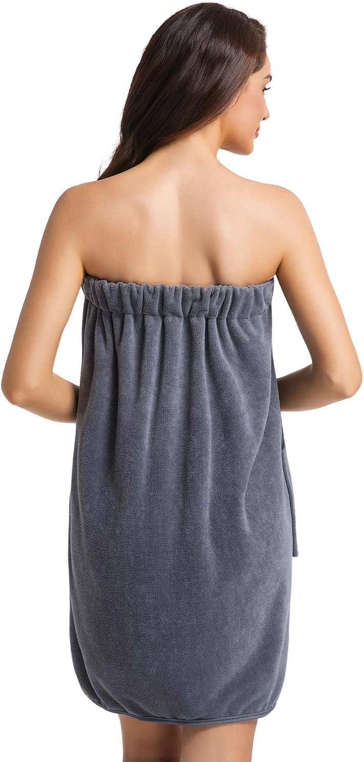 Womens Towel Wrap Bath Robe Lightweight Spa Body Wrap Shower Adjustable Snap Closure Bathrobe