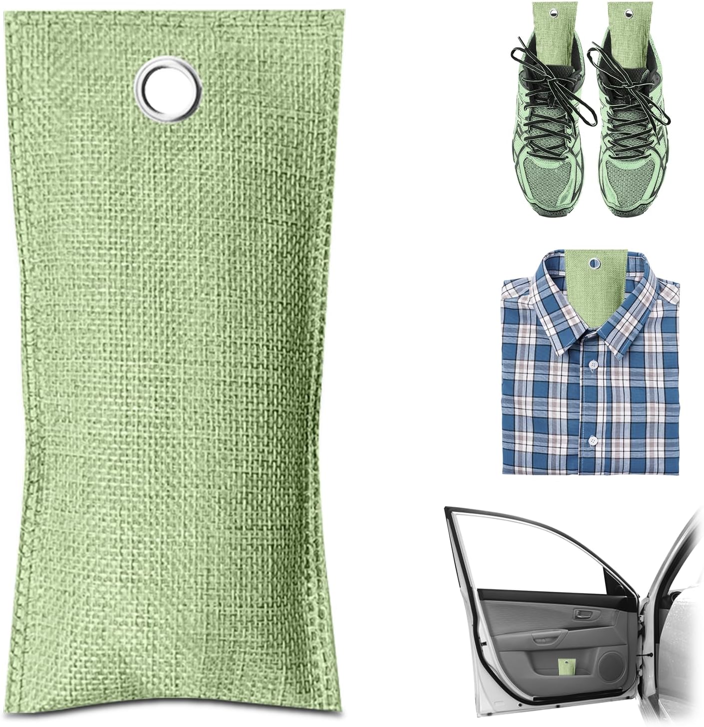 4 Pack charcoal odor absorber,Bamboo Charcoals Air Purifying Bag Charcoals Deodorizer Eliminator for Strong Odors in Car, Closet, Shoe, Basement (75G*4 Pack Light Green-2, Unscented)