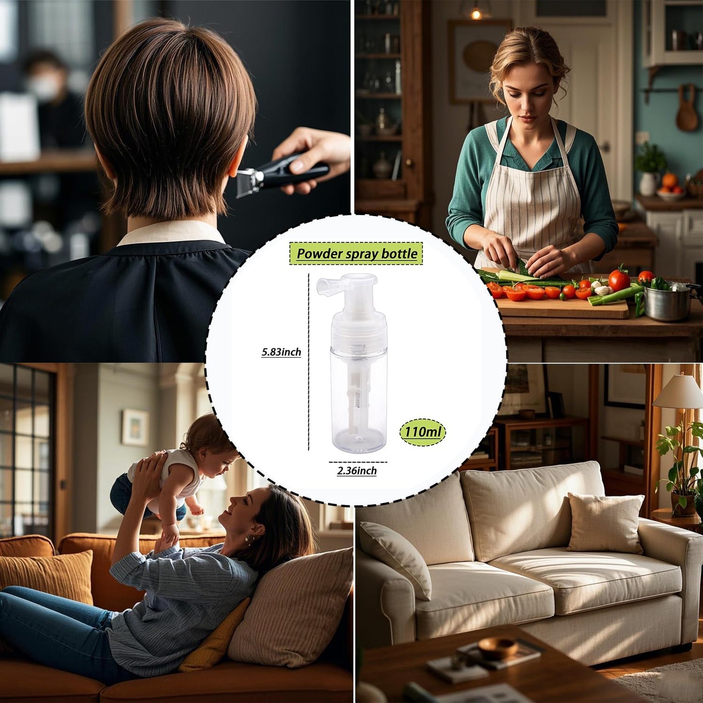 Portable Detachable Travel Spray Bottle Container Barber Powder Bottle Spray - for Applying Talc and Powder -, Refillable Hair Fiber Applicator for Hair Salon, Home, Beauty, 3.7oz/110ml