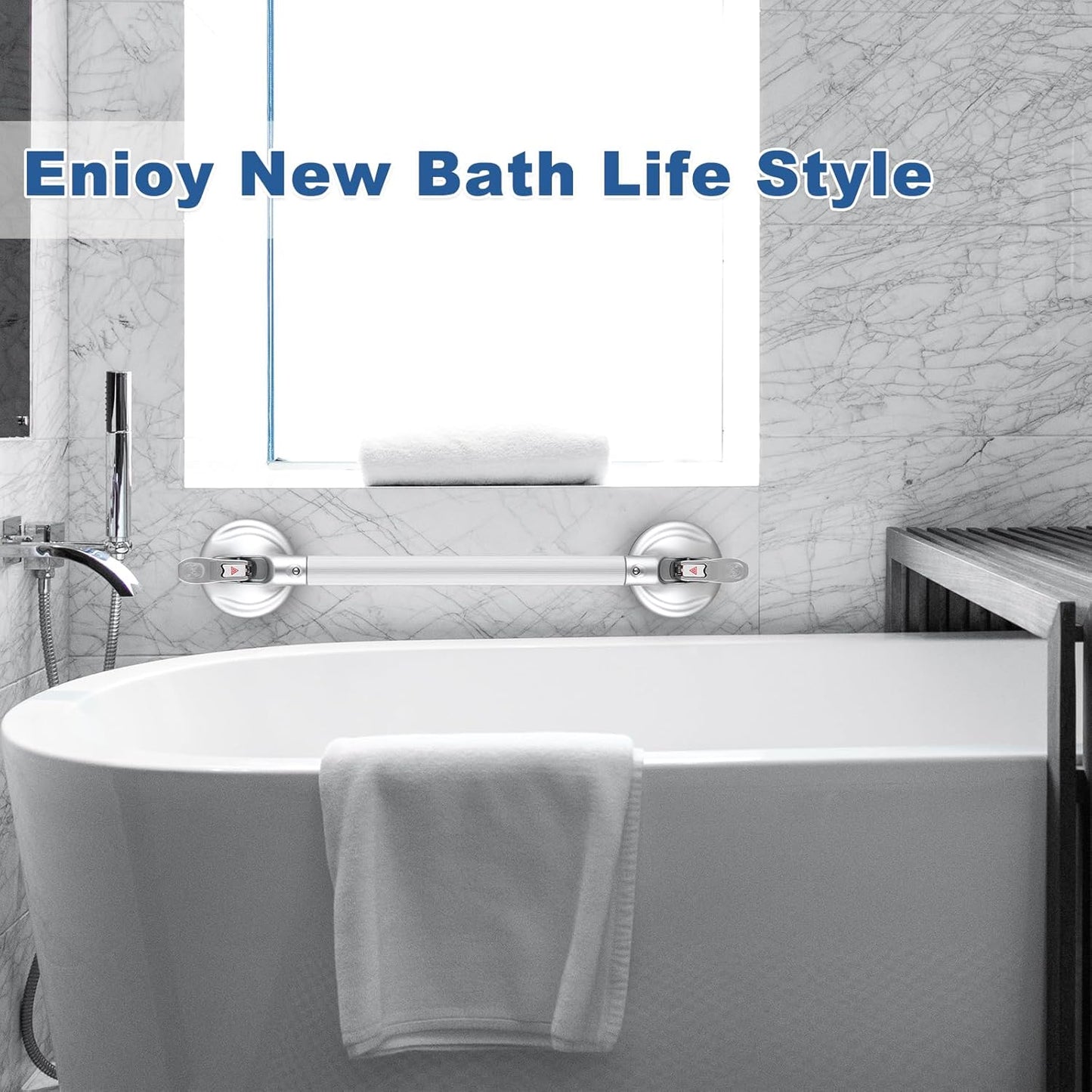 Shower Handle Upgraded 21 inch Grab Bar for Bathtub,Shower Handles with Strong Suction Cup,Bathroom Safety Grab Bar for Handicap Elderly Seniors and Disabled,Heavy Duty,Silver