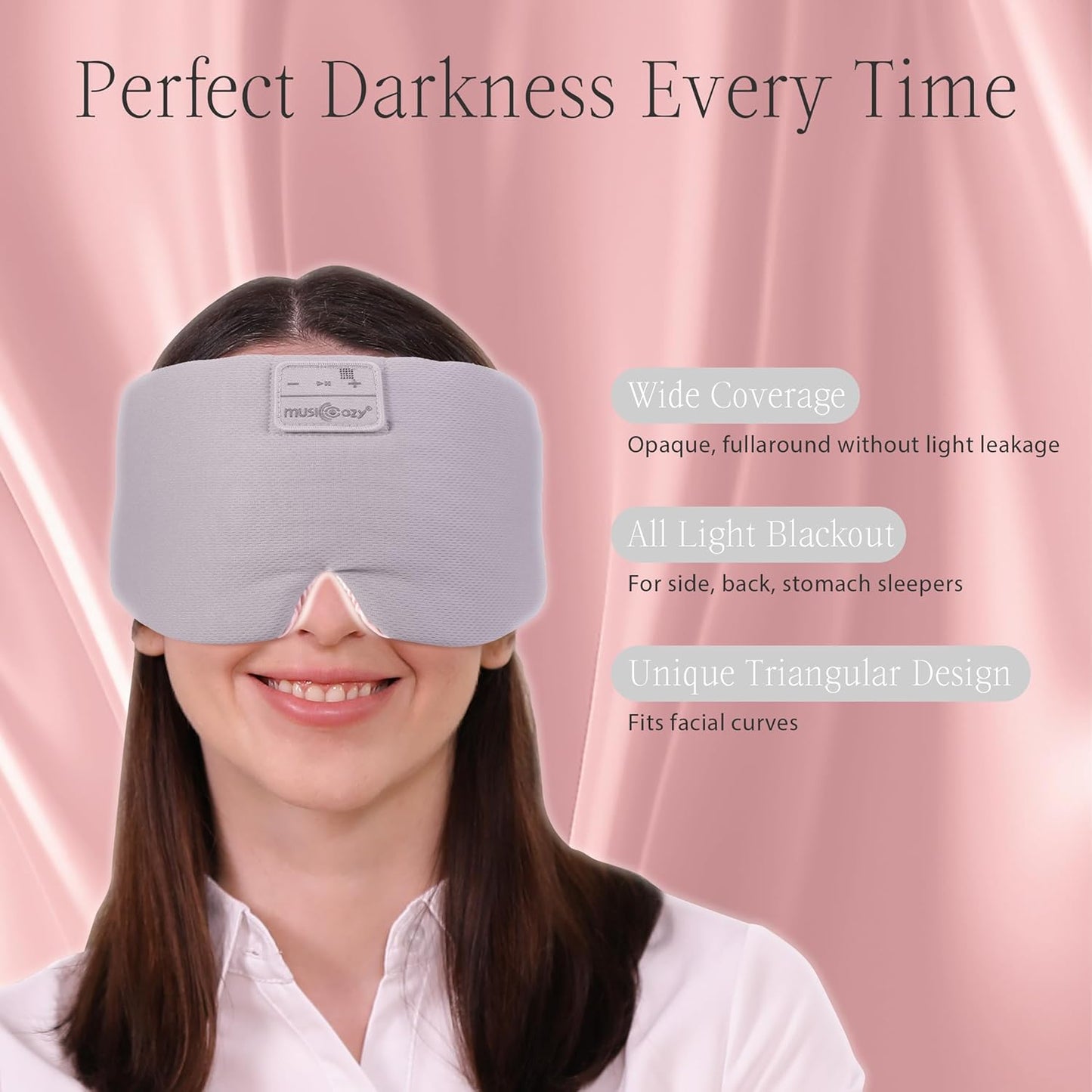 MUSICOZY Ice Silk Sleep Headphones with Bluetooth Mask, Eye Mask for Sleeping in Total Darkness, 5.4 Bluetooth Sleep Mask Sleep Headphones, Soft, Gifts for Men Women (Pink)