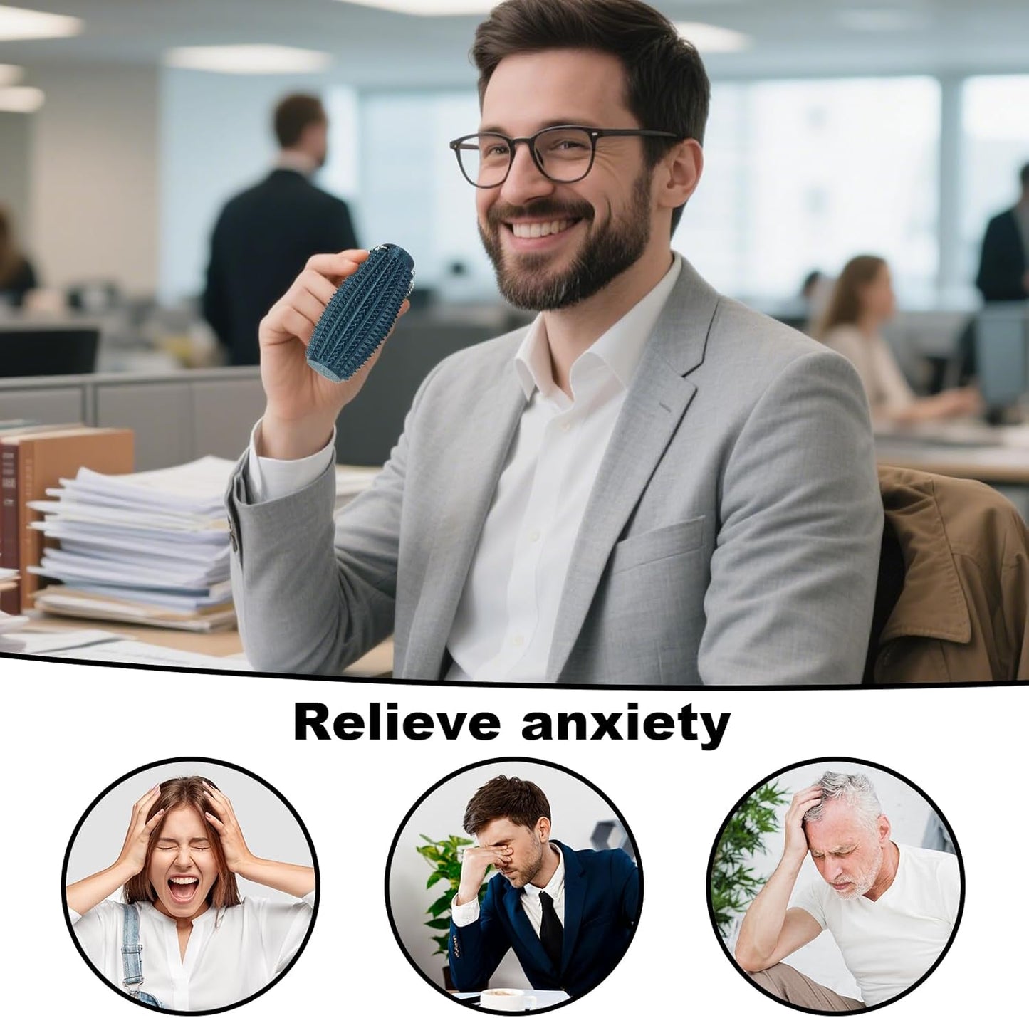 2 Pack Pain Stim Fidget Roller for Adults and Teens Spiky Sensory Hand Toy for Stress and Anxiety Relief, 3D Printed Discreet Keychain Fidget for Focus and Tactile Engagement(Black+Rainbow)