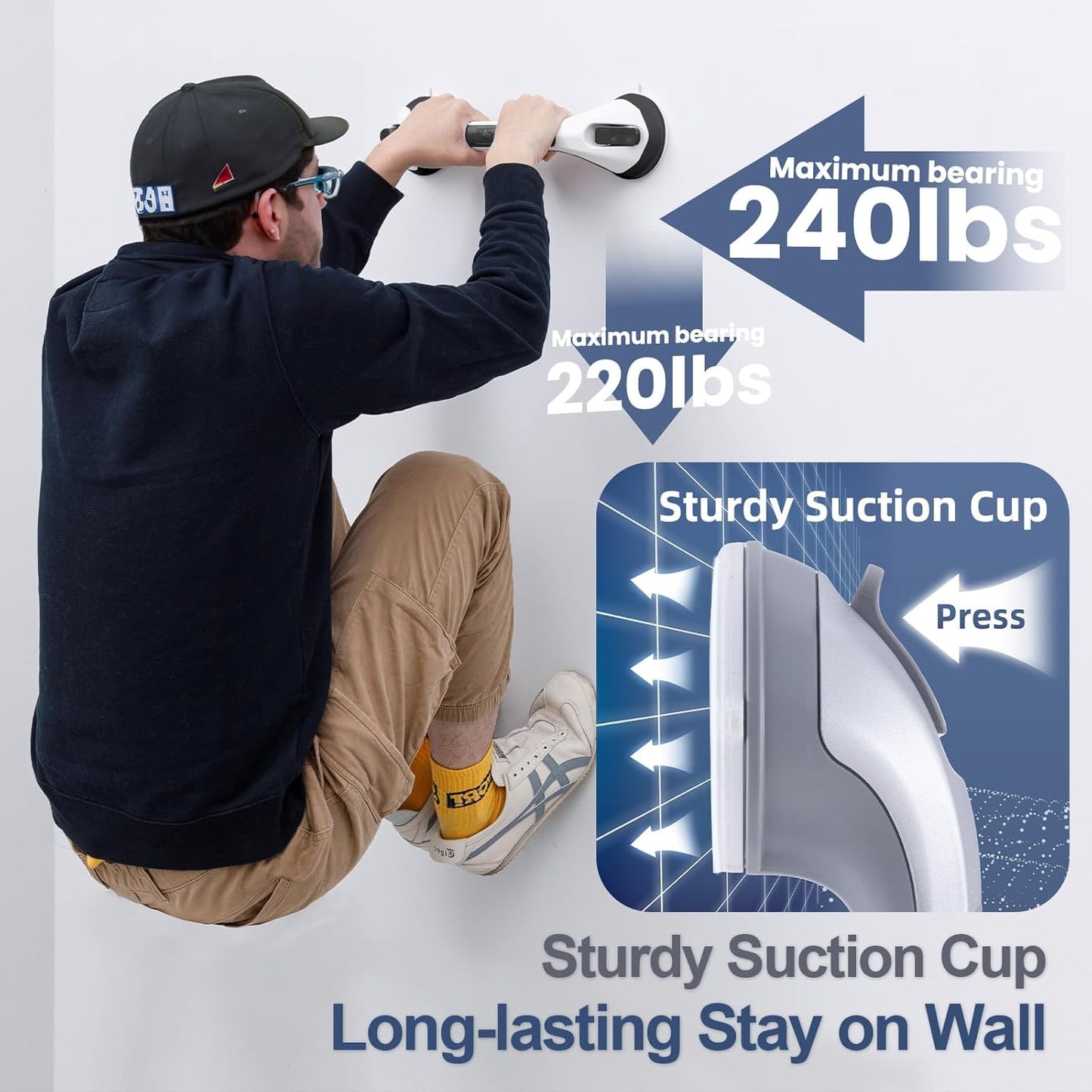 Grab Bars for Bathtubs and Showers 2 Pack Shower Handle, Heavy Duty Suction Grab Bar Bath Handrails for Seniors and Elderly, Bathroom Safety Grip No Drilling Waterproof Removable, Black