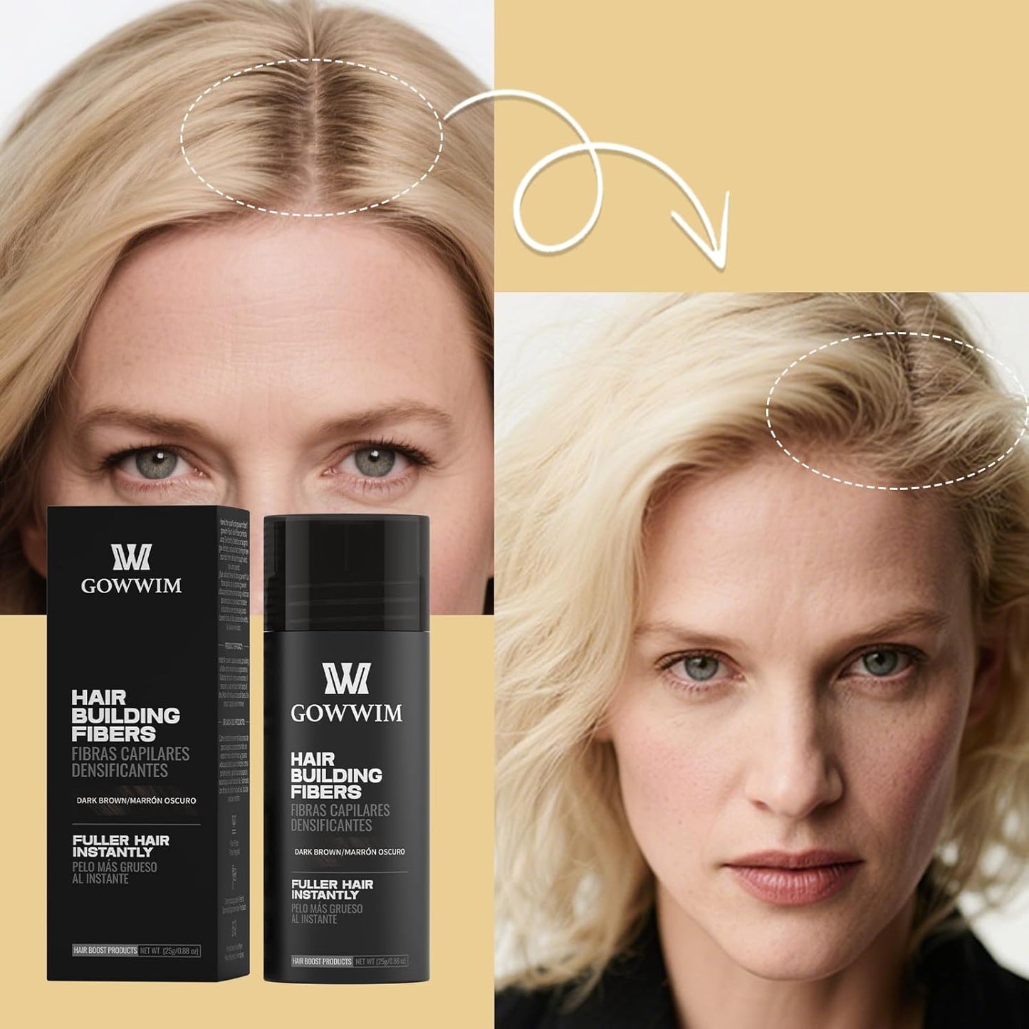 gowwim Hair Fibers for Thinning Hair 25g Hair Building Fibers 100% Undetectable,Instantly Cover Sparse Hair Areas-Bald Spots Cover Up. (Dark Brown)