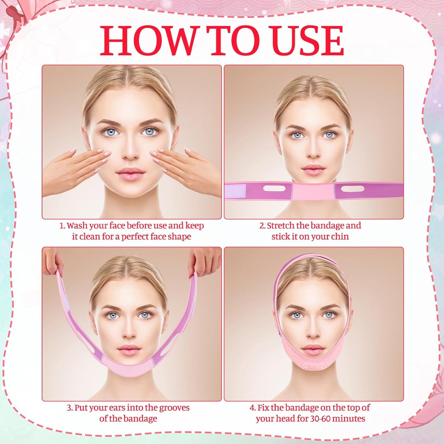 V Line Lifting Mask Chin Strap for Sleeping 2 Pcs, Adjustable Reusable Jaw Strap Face Lifting Belt Facial Slimming Straps Double Chin Reducer