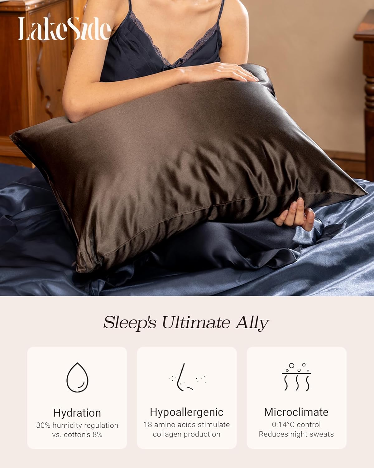 Oriental Lakeside® 100% Pure 22 Momme Mulberry Silk Pillowcase with Hidden Zipper - Nighttime Skincare & Hair Care Hydrating Pillow Cover