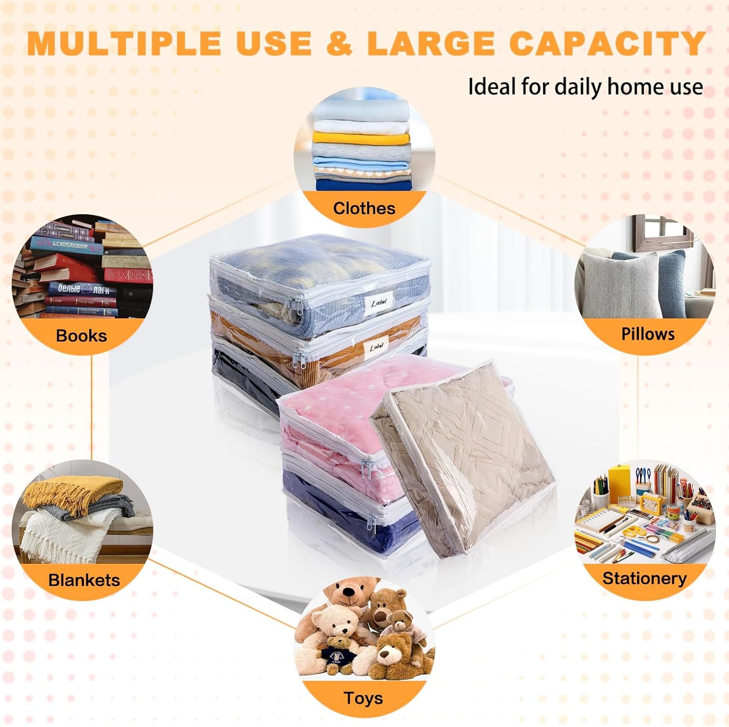 Clear Zippered Storage Bags Plastic Sweater Storage Bags with Zipper 6 Packs Clothing Organizer for Blankets Linen Sweater Bed Sheet Quilt Clothes Pillow (15.7 x 13.8 x 3.9 Inch)