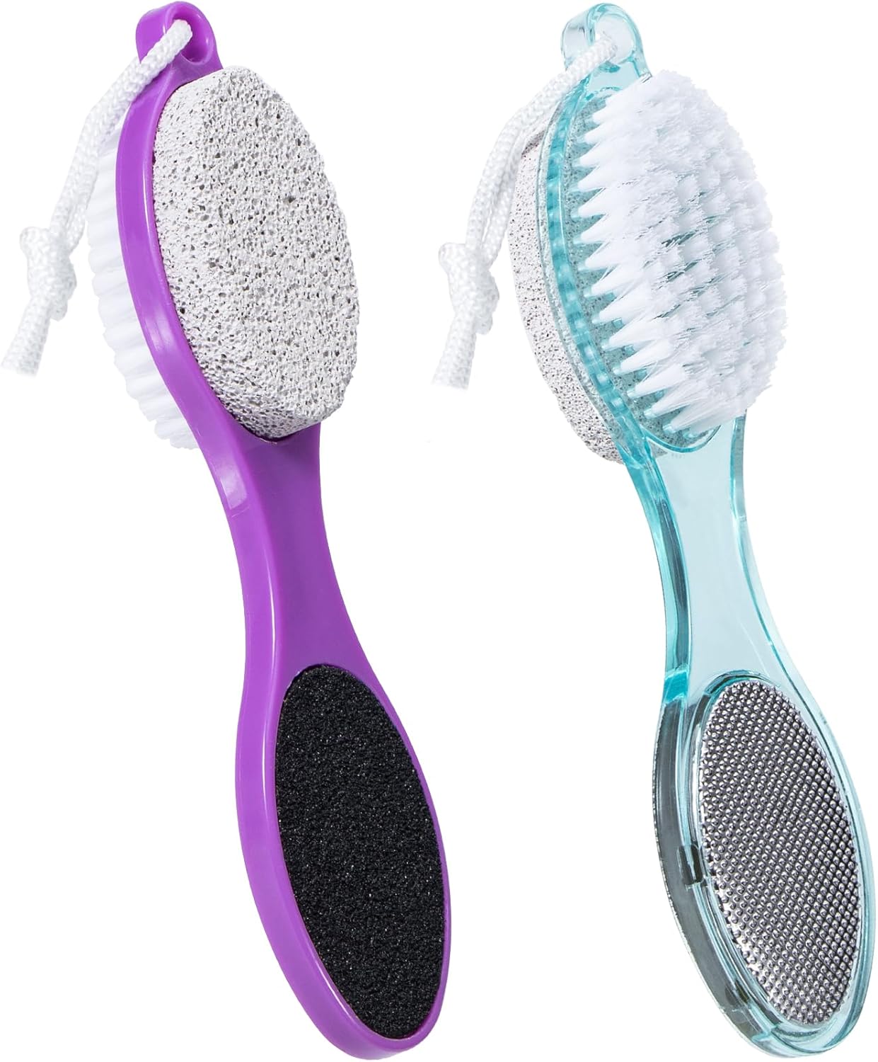Pumice Stone Brush for Feet 4 in 1, Foot File Callus Remover, Foot Rasp and Sand Paper Pedicure Tools with Handle, Shower Foot Scrubber, Soft Smooth Feet for Home Foot Care,2 Pack