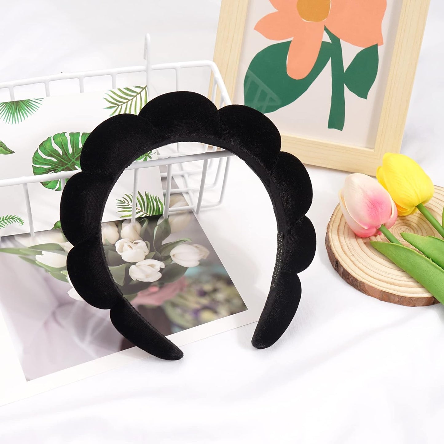 Ayesha Spa Headband for Women Sponge Headband for Washing Face Clouds Soft Hairband Makeup Headbands for Women Girls Shower Makeup Skincare (Black)