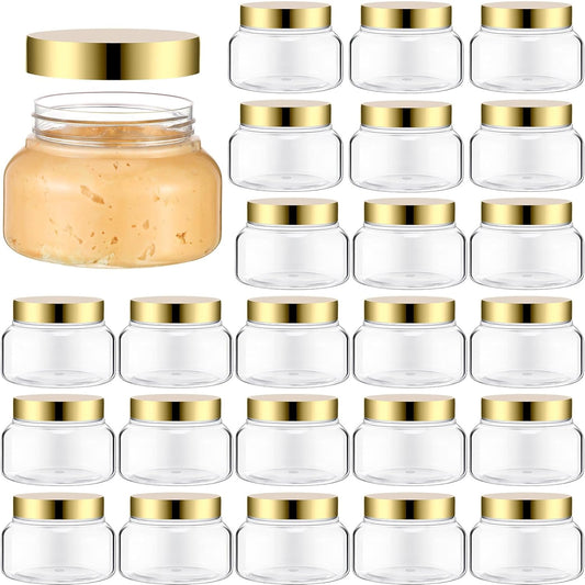 Mumufy Clear Plastic Jars with Lids Round Plastic Containers Empty Travel Containers for Creams Refillable Cosmetic Jars for Lotions Body Scrub Body Butter(24 Pcs,8 oz)