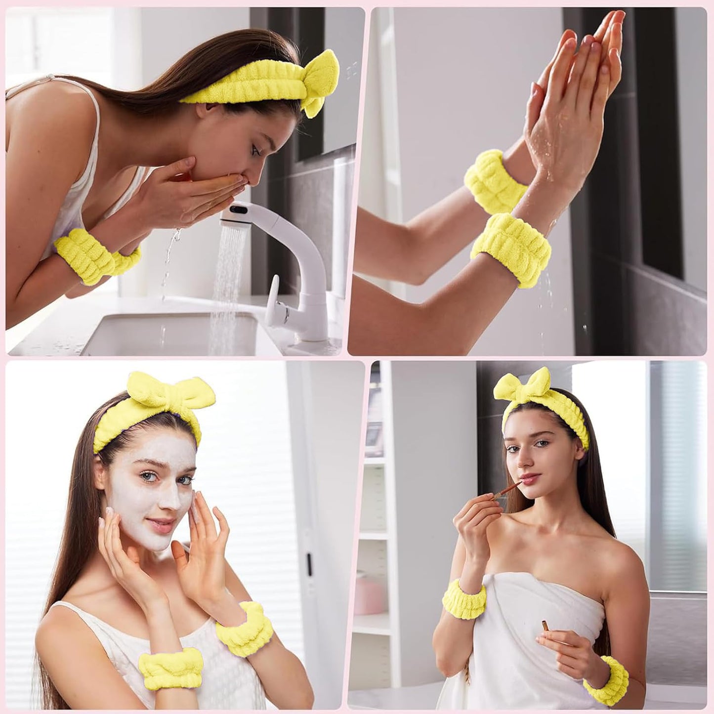 16pcs Skincare Headband Set, Headband Set for Face Washing Spa and Makeup, Including 1 Hairband, Wristband, 3 Hair Claw Clips and 10 Hair Ties, with Box, Gift for Women and Girls, Yellow