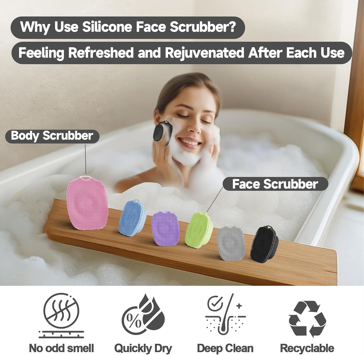 2 PCS Face Scrubber, Soft Silicone Face Exfoliator with Suction Cup for Man and Women Deep Skin Clean (Body Scrubber + Face Scrubber Black)