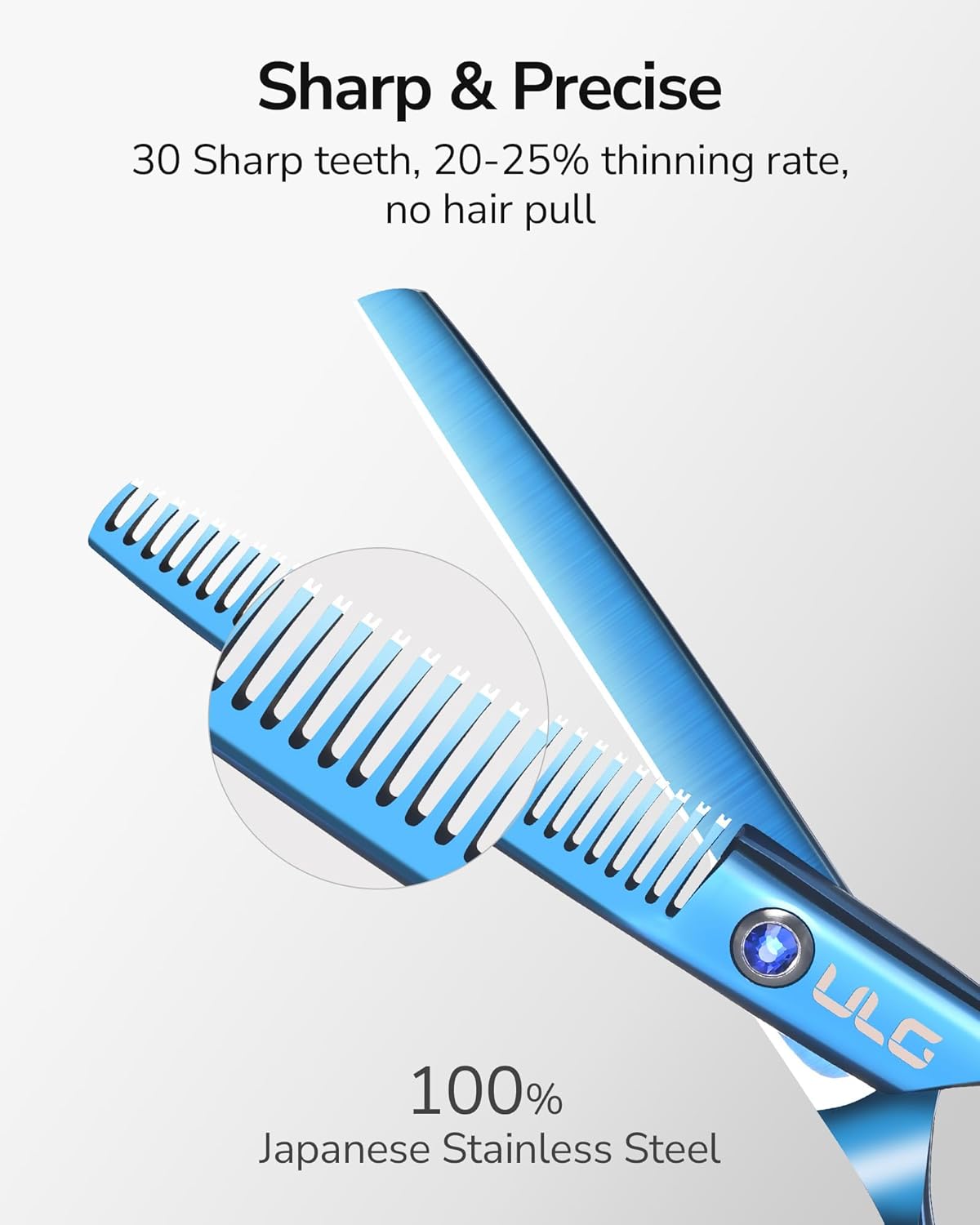 ULG Hair Cutting Scissors Thinning Shears Kit Professional Barber Hairdressing Texturizing Salon Razor Edge Scissor Japanese Stainless Steel 6.5 inch Blue