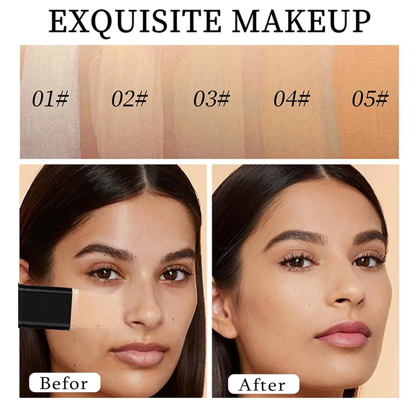 Foundation Stick, 2 in 1 Dual-Ended Long-Lasting Concealer Foundation Stick, Face Contouring foundation with Brush, Full Coverage Matte Finish for Face Makeup(05#DEEP WHEAT COLOR)