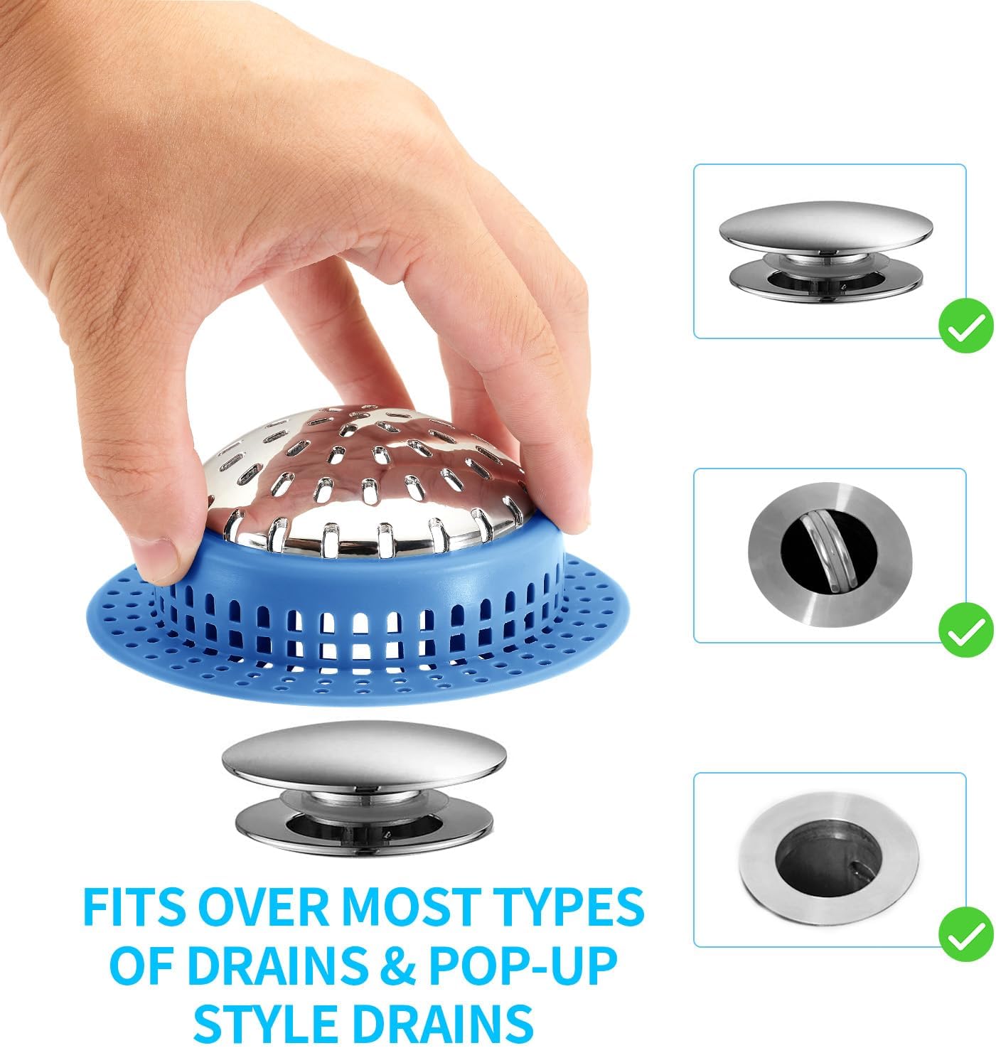 Shower Drain Hair Catcher, Shower Drain Cover, Bathtub Drain Hair Catcher for Pop-Up & Regular Drains