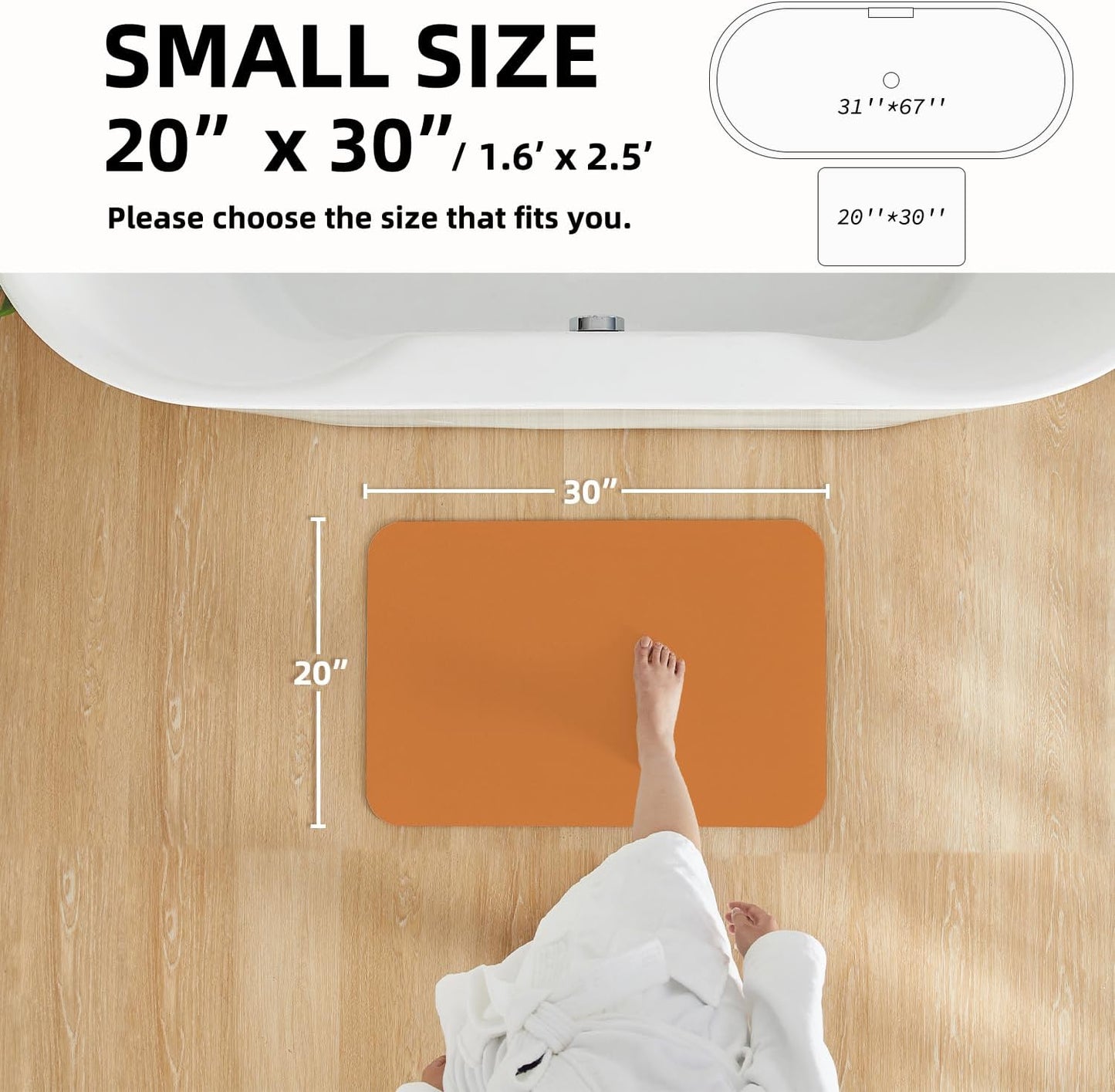 Bathroom Mat Quick Dry, Bathroom Rugs Non Slip Washable Thin Absorbent Bath Mat Fits Under Door Bathroom Floor Mat Perfect for Bath, Shower, or Sink 20"x30" Orange