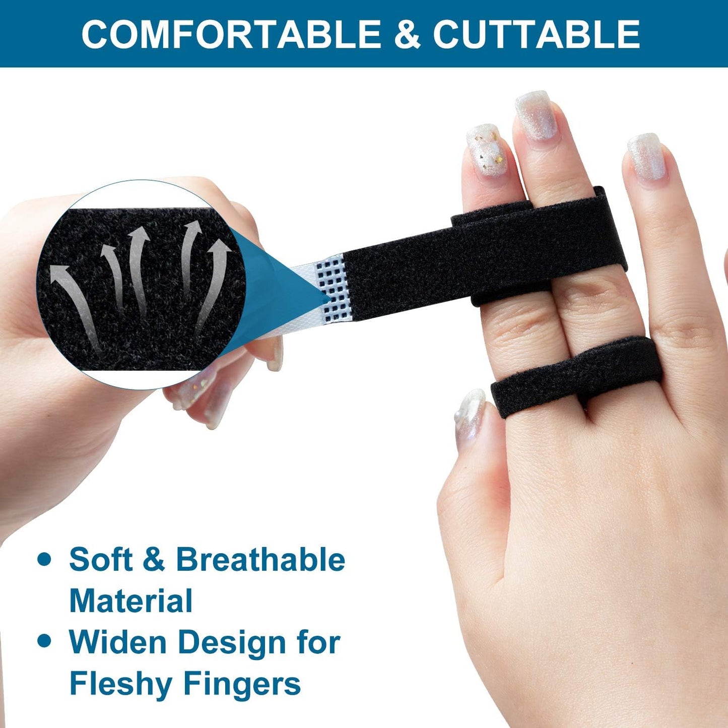 Sumifun Buddy Finger Wraps, Pack of 6 Finger Tapes for Broken, Sprained, Fractured Finger, Finger Straps for Jammed, Swollen, Dislocated Joint (Black)