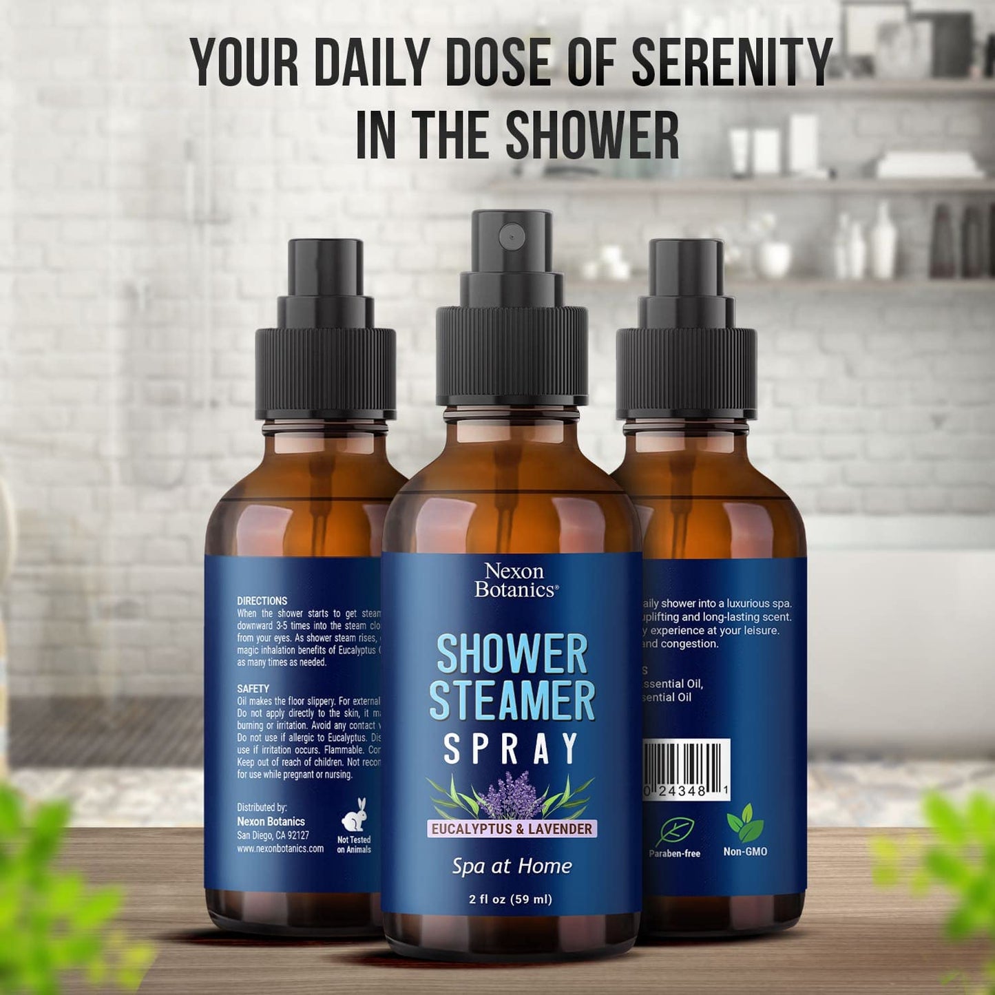 Eucalyptus & Lavender Shower Steamer Spray 2 fl oz - Aromatherapy Mist for Spa & Bathroom - Freshens Air, Enhances Mood, Instant Deodorizer - Nexon Botanics