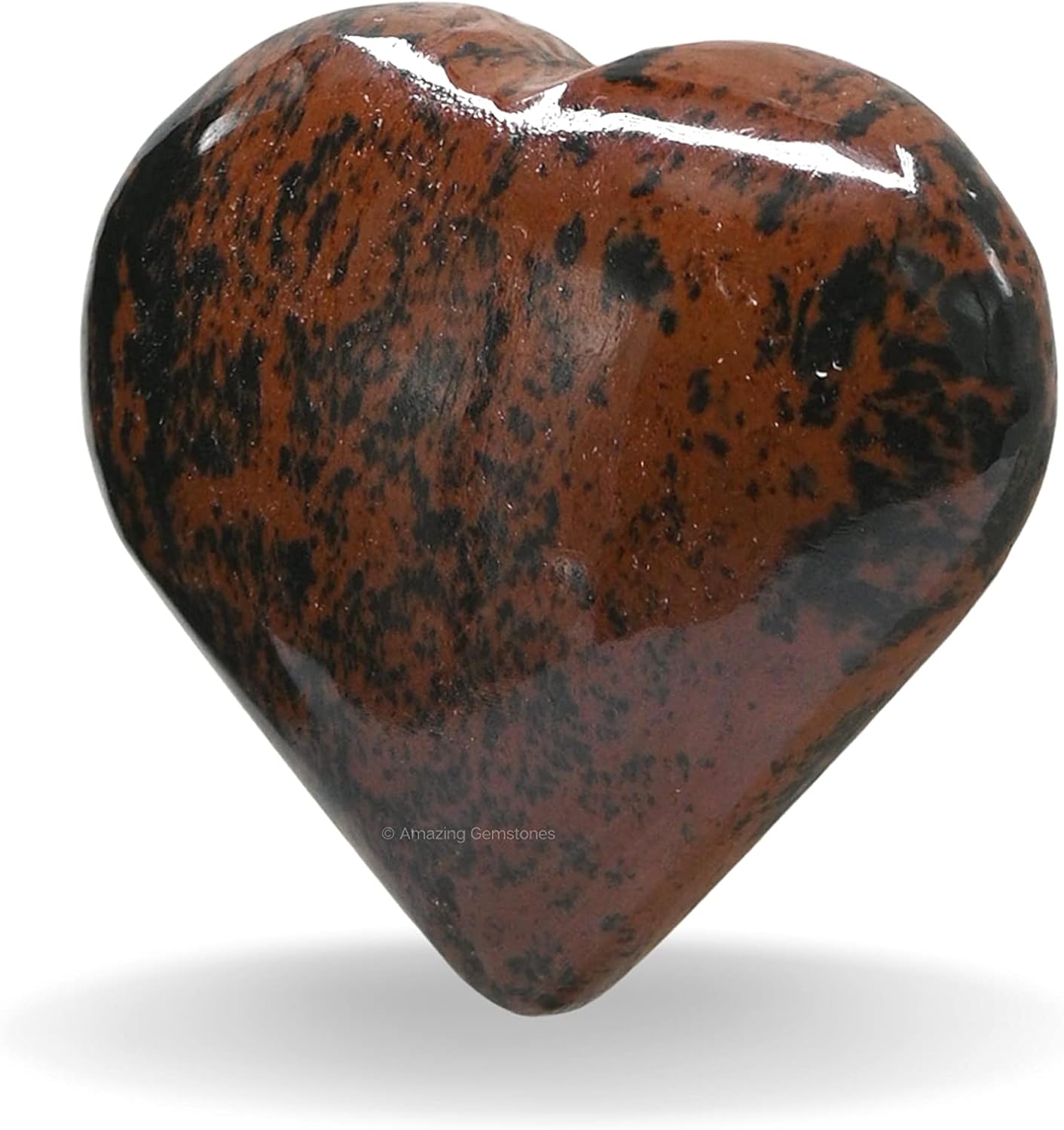 Amazing Gemstone Mahogany Obsidian Crystal Heart Palm Stone - Pocket Massage Worry Stone for Natural Body Chakra Balancing, Reiki Healing and Crystal Grid
