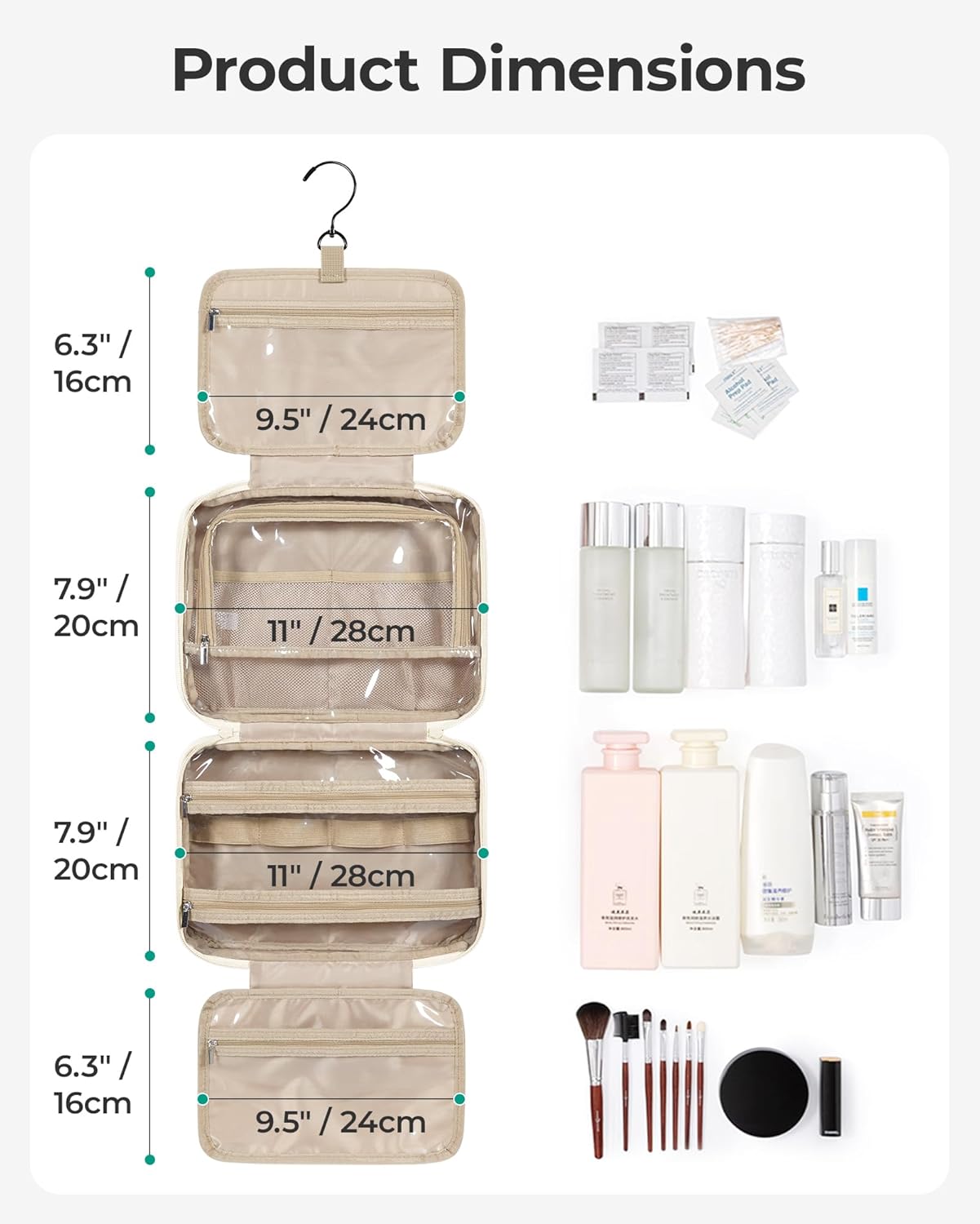 BAGSMART Travel Toiletry Bag for Womne, Hanging Travel Bag for Toiletries, Puffy Makeup Cosmetic Bag Organizer, Carry-on Travel Accessories Essentials, Beige