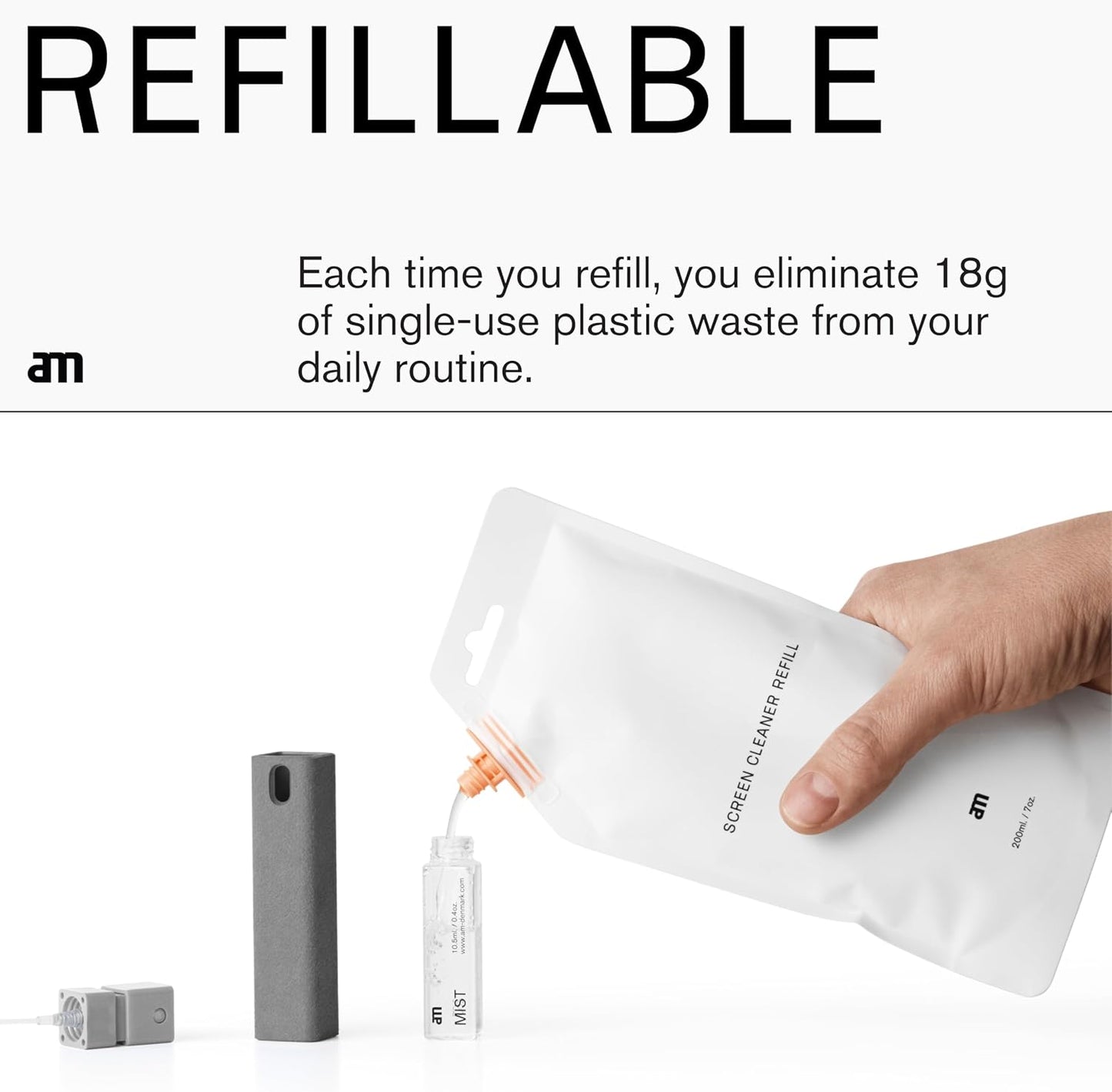am Screen Cleaner Mist Spray with Microfiber Cloth Around – Alcohol-Free, Streak-Free Screen Cleaning Kit for Smartphones, Tablets, Laptops, Smart TVs & Car Screens, 1 Pack, Gray