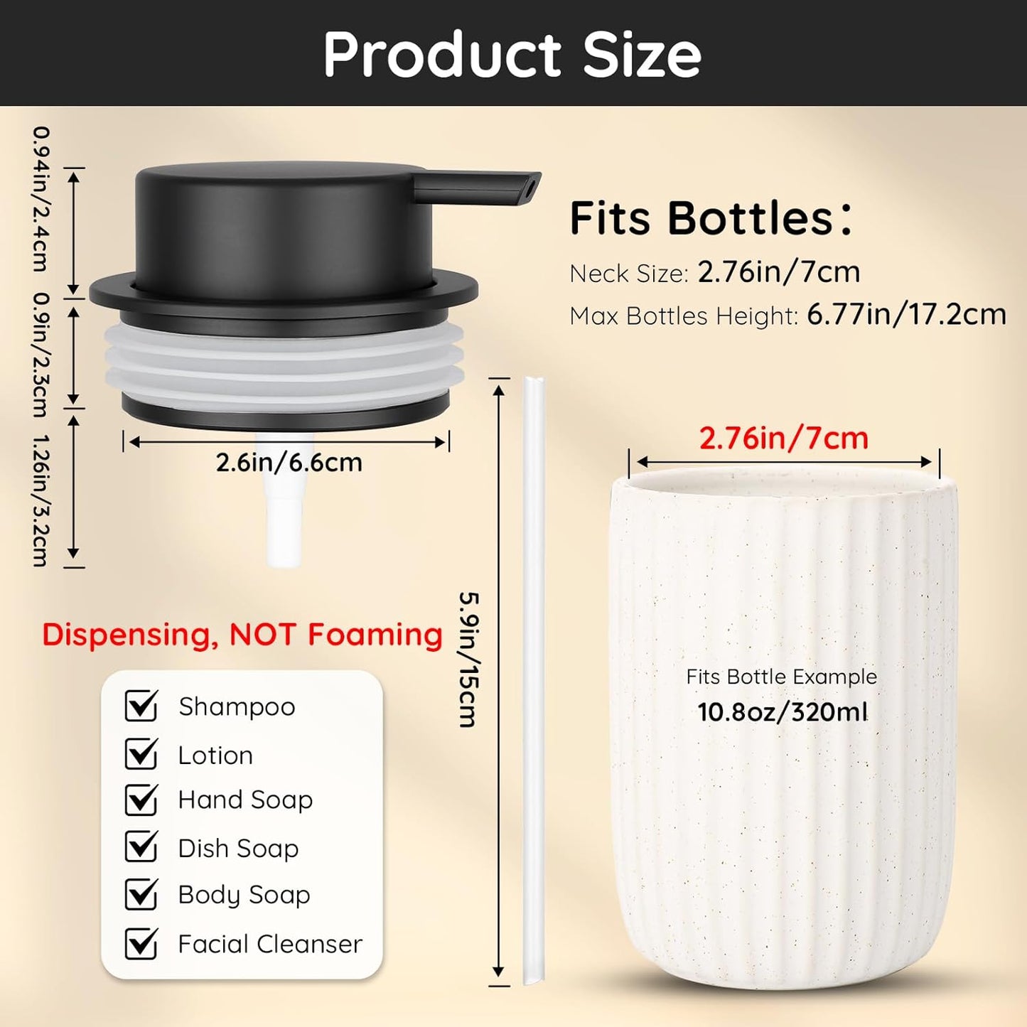 Segbeauty 2pcs Black Soap Dispenser Pump Head Replacement for Bathroom, Pump Head for Ceramic Hand Soap Dispenser Kitchen, Lid Replacement for Shampoo and Conditioner Bottle, Lotion Container Pumps