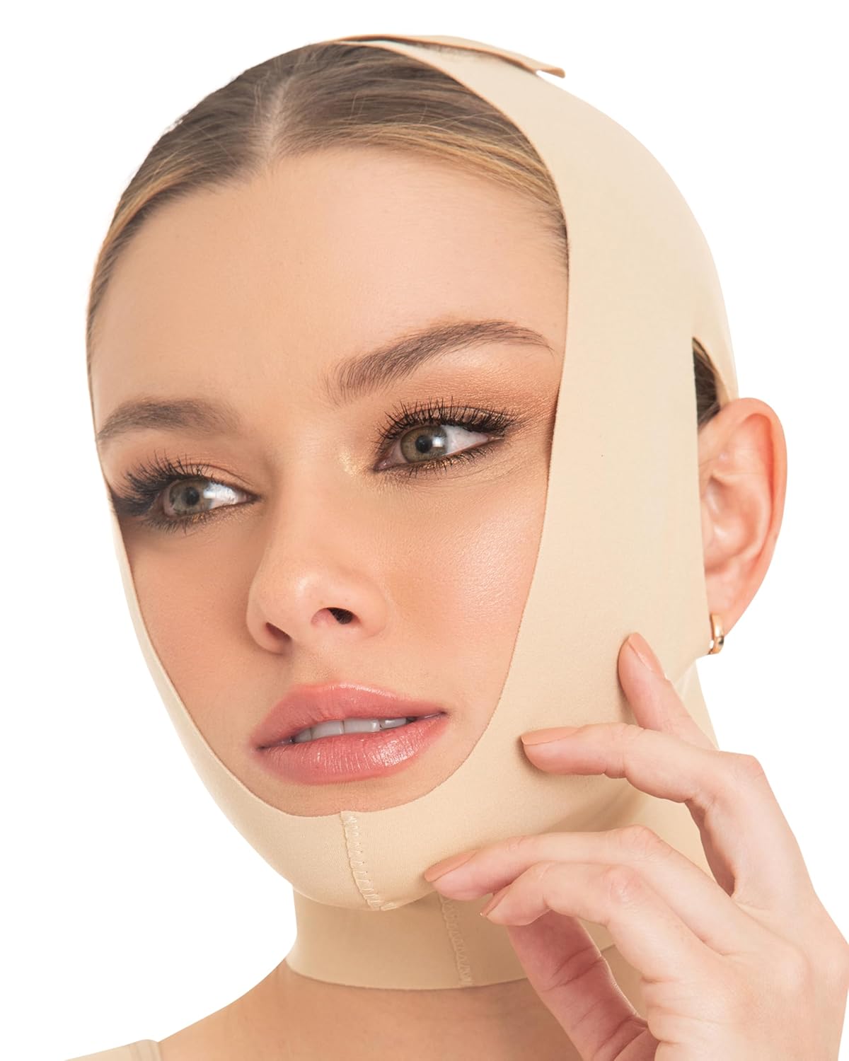 M&D Face Slimming Chin Strap Lipo Compression Garment Mentonera Postquirúrgica Facial Beige S