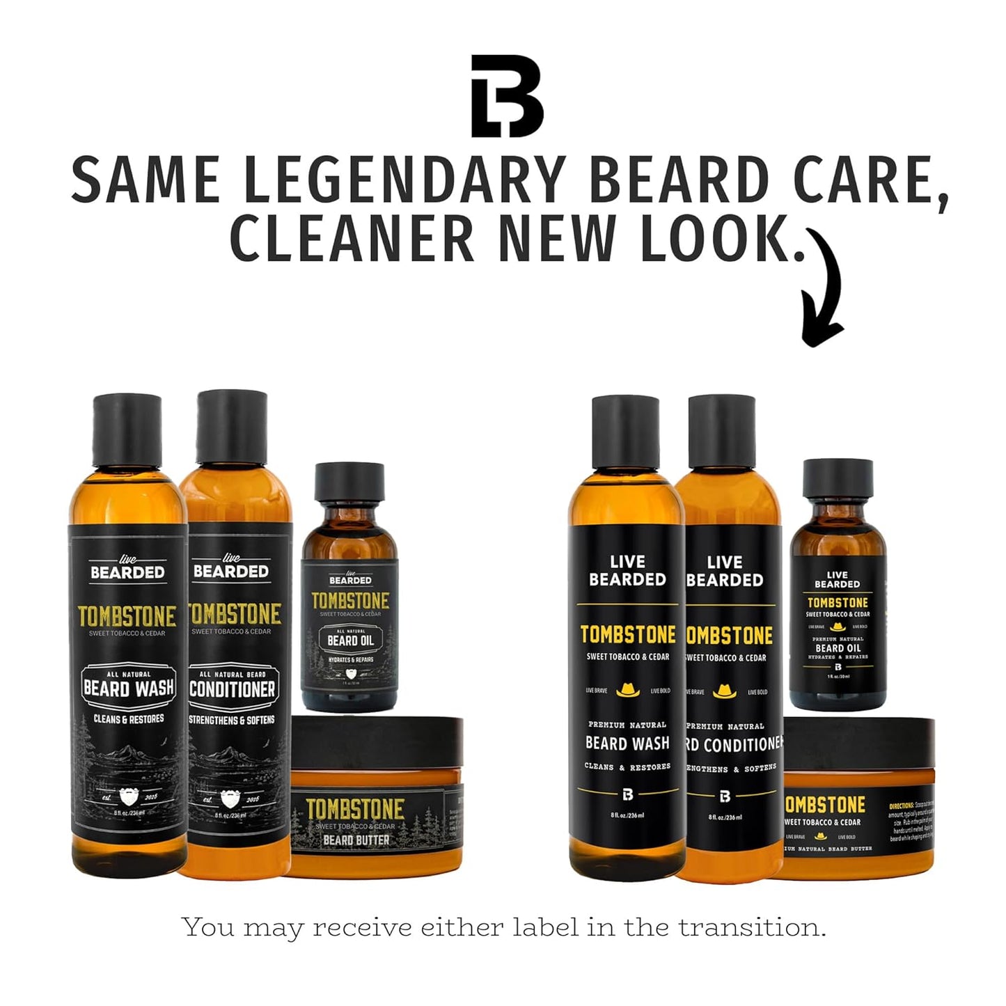 Live Bearded Complete Beard Grooming Kit, Made in the USA with All-Natural Ingredients - Beard Wash, Conditioner, Beard Butter & Beard Oil Kit - Mens Gift Set, in Scent Tombstone, Tobacco & Cedar