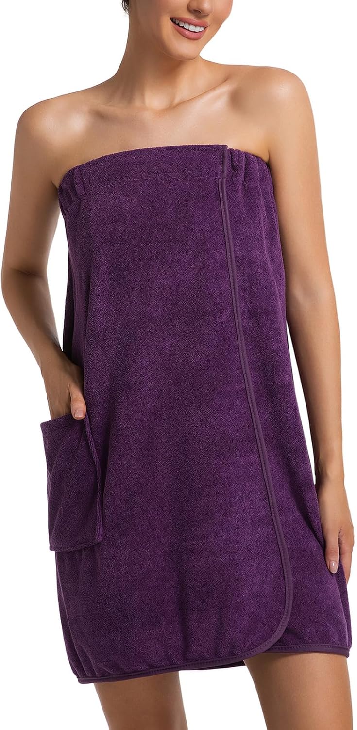 Womens Bath Body Wrap Towel Lightweight Shower Spa Wrap Robe Adjustable Closure Bathrobe