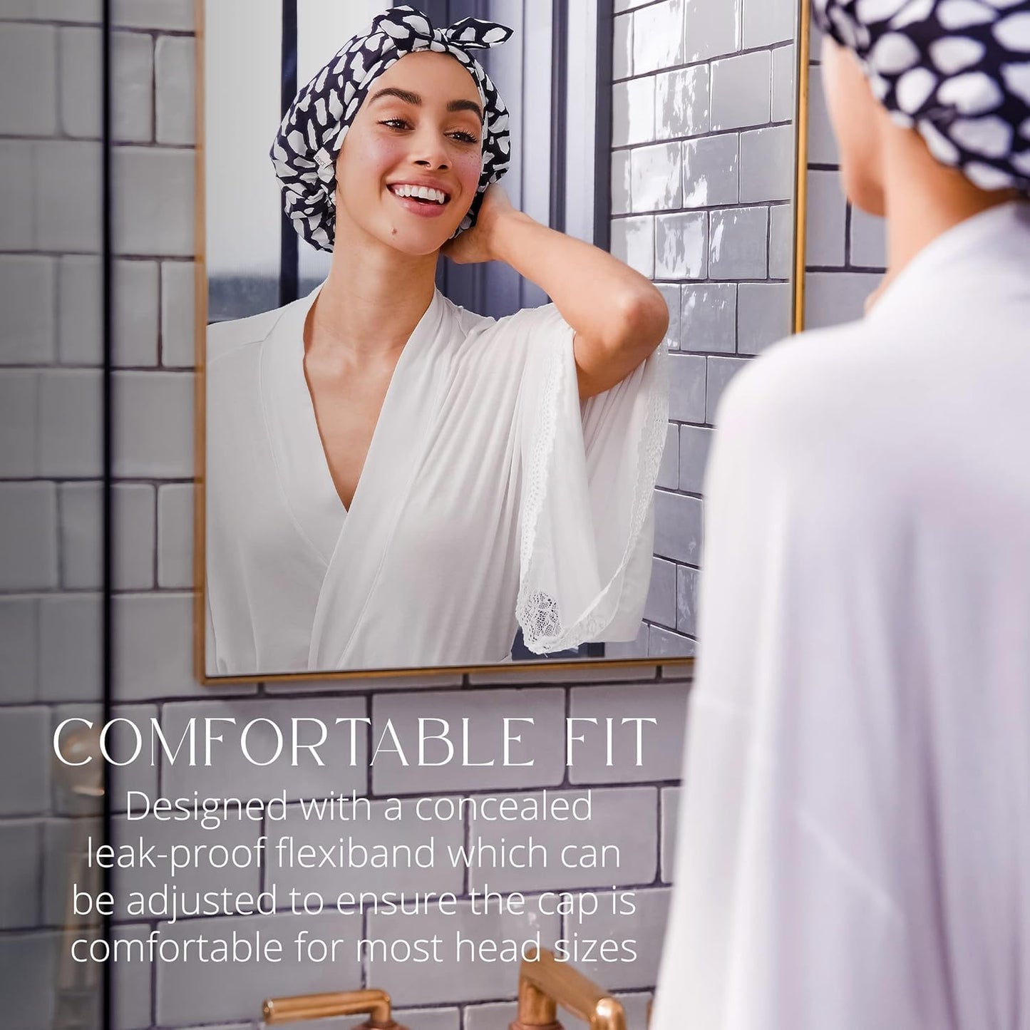 GRACE & COMPANY Luxury Shower Cap For Women - 100% Waterproof, Reusable, Washable & Breathable Shower Caps - Casablanca(Bag Packaging)