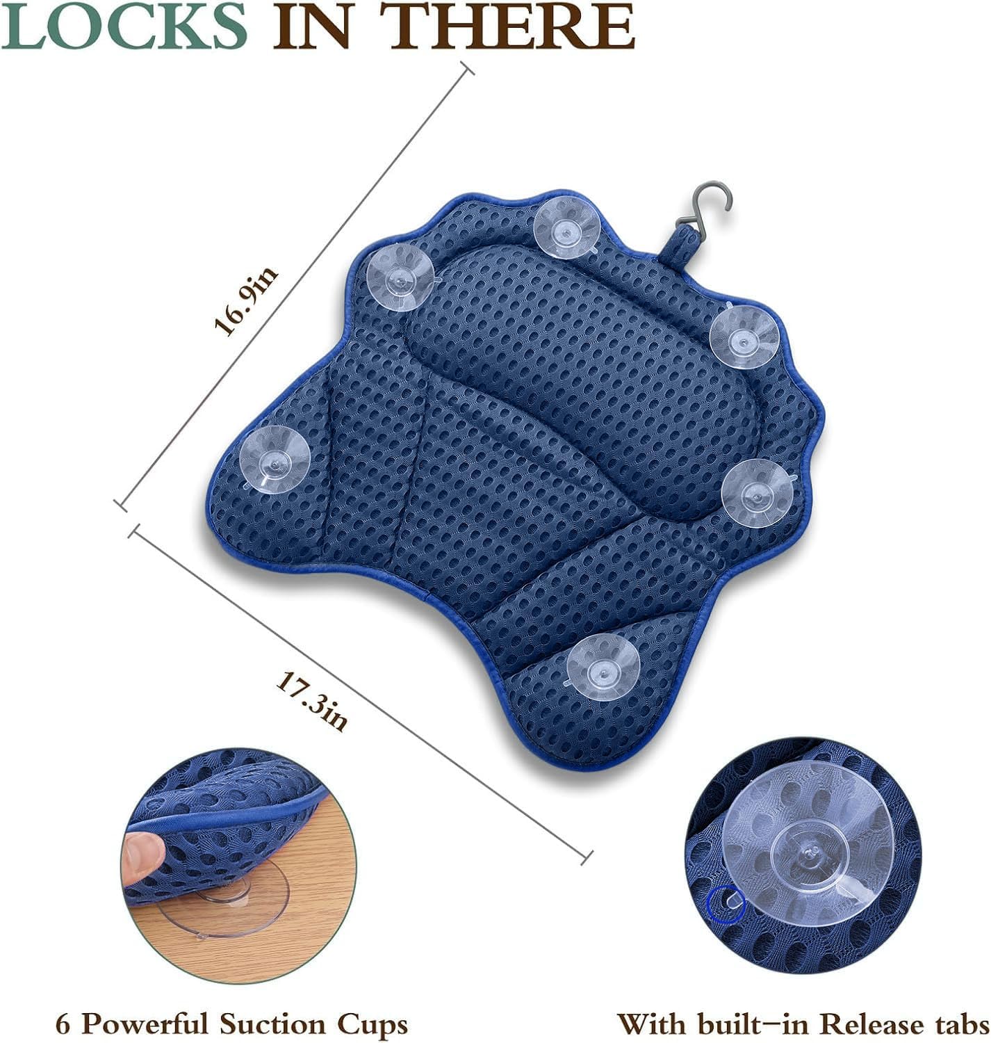 Bath Pillow RUVINCE Ergonomic Luxury Bathtub Pillow with Head,Neck, Shoulder and Back Support, 4D Bath Pillows for tub with 6 Powerful Suction Cups, Fits All Bathtub, Spa Tub, Hot Jacuzzi (Dark Blue)