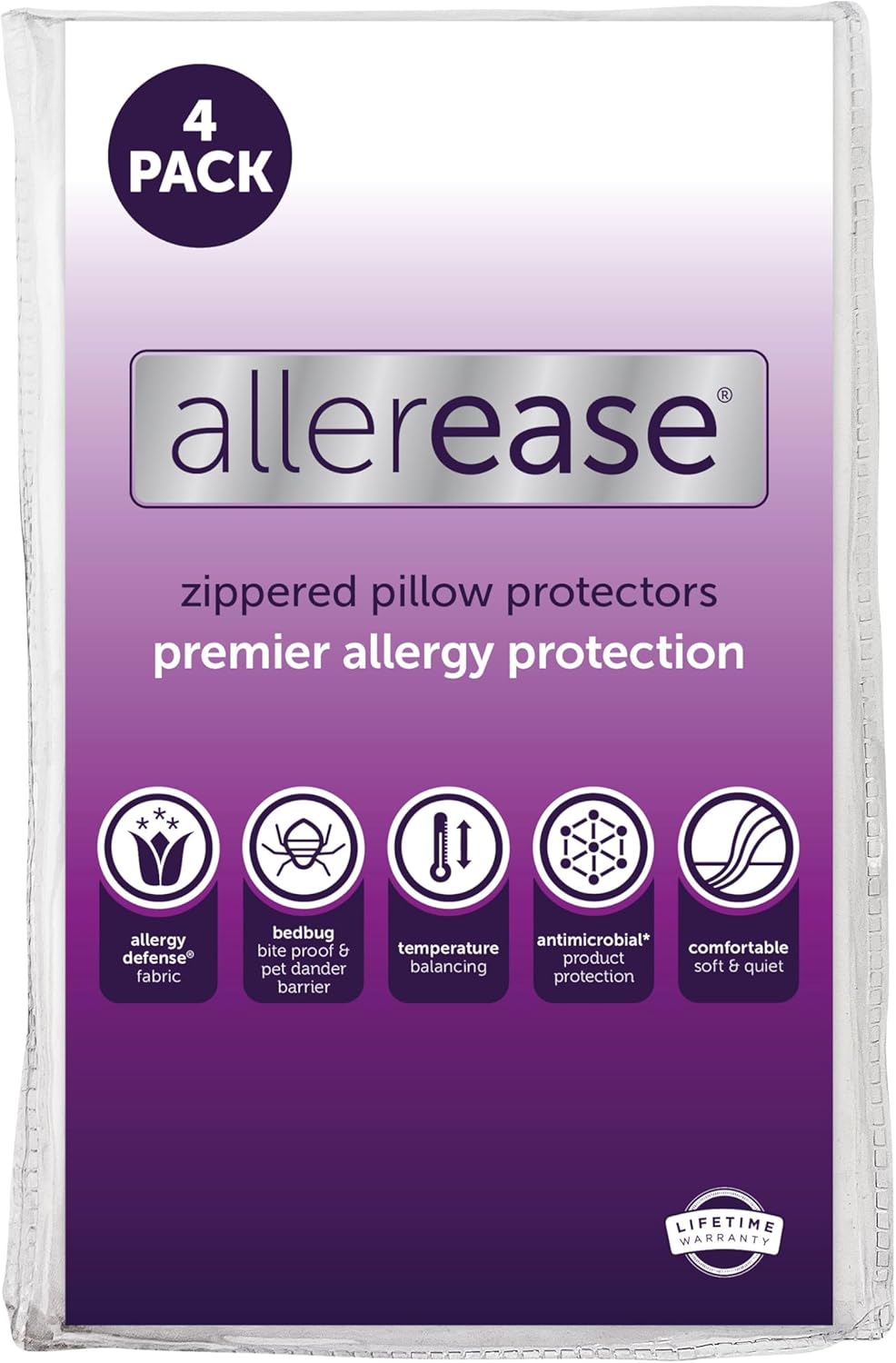 Set of 4 King AllerEase Pillow Protectors - Temperature Balancing, Allergist Recommended - Premium Breathable, Zippered Protectors