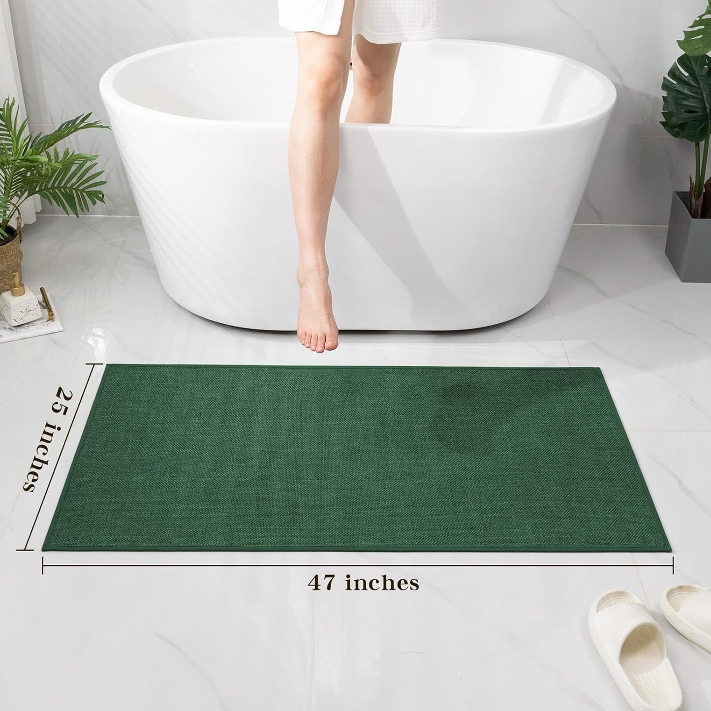chakme Bathroom Rugs Mat 47x25, Ultra Thin Non Slip Bath Mat Large Quick Dry Absorbent Bath Mat for Bathroom Floor, (Green, 47"x25")