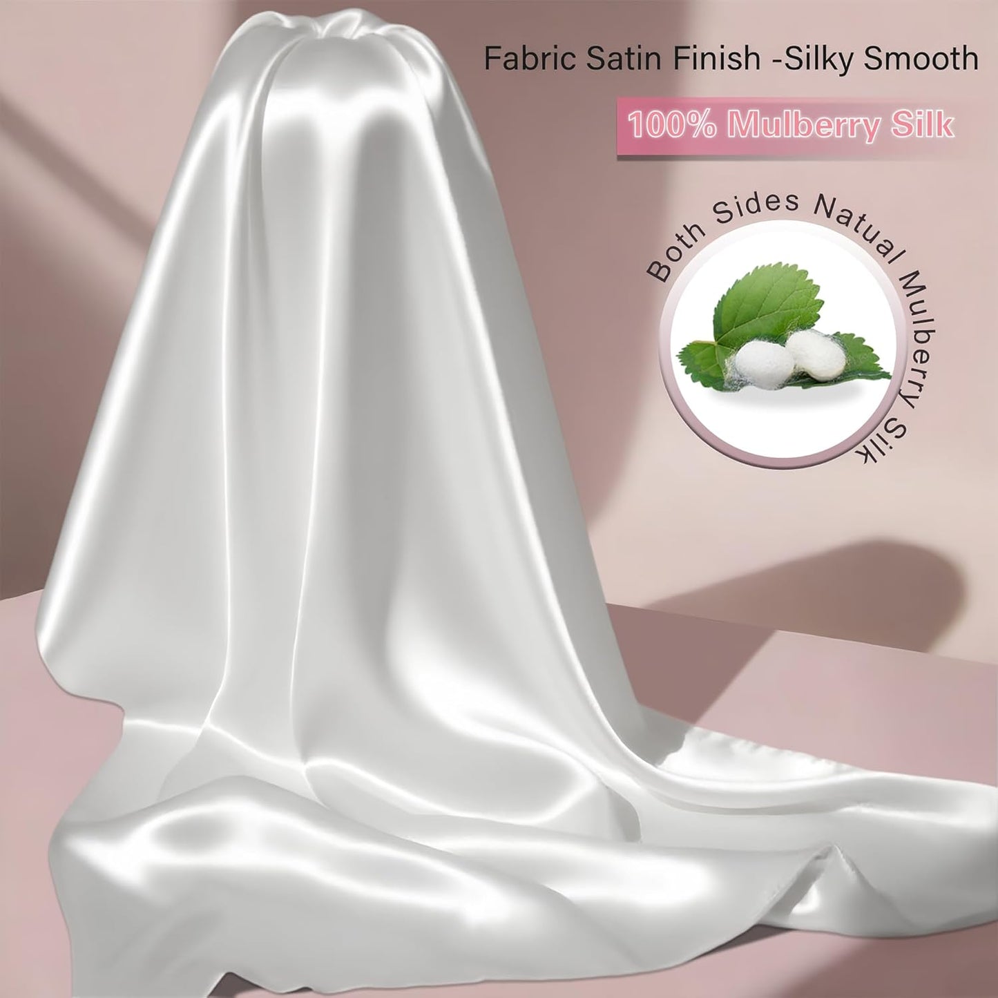 Mulberry Silk King Size Pillow Cases Set of 2, Ultra Smooth Soft Breathable Cooling Pillow Cases for Hot Sleepers, Silk Satin Pillowcases 2 Pack with Zipper for Hair and Skin, Gifts for Women