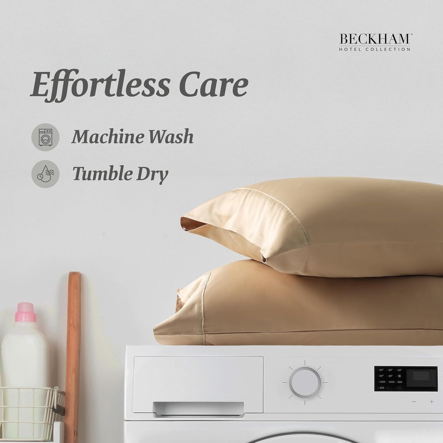 Beckham Hotel Collection Bed Pillowcases King Size Set of 2, 500TC 100% Cotton, Luxury Sateen Bedding, Open End, Breathable, Moisture-Wicking, Sand