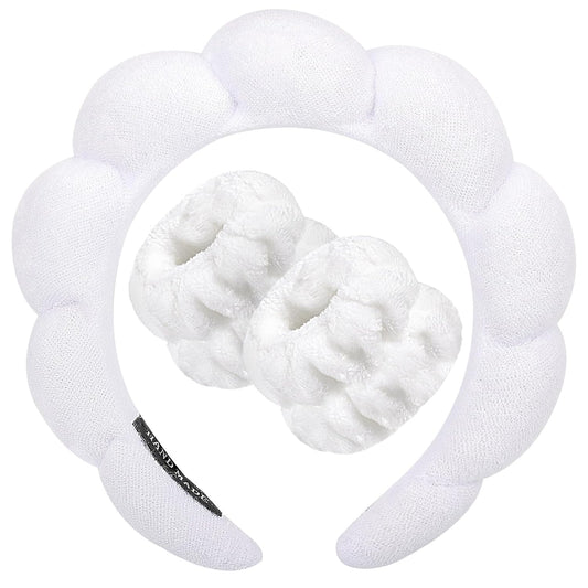 Zkptops Spa Headband for Washing Face Wristband Sponge Makeup Skincare Headband Bubble Soft Terry Cloth Hairband Christmas Birthday Gift for Women Girls Fashion Puffy Non Slip Thick Headwear (White)