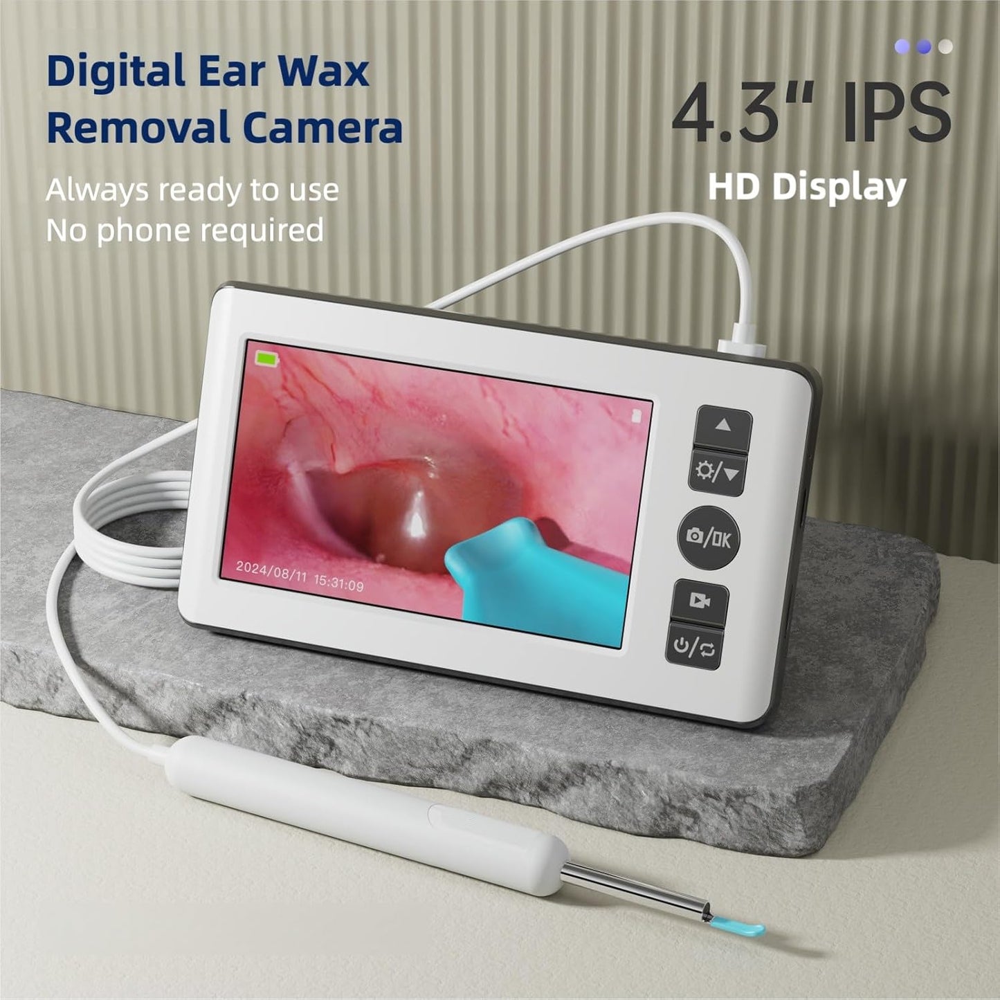 Ear Wax Removal Kit with Camera | Ear Cleaner with 4.3" IPS Display, 1080P HD, 2500mAh Battery, Silicone Tips | Standalone Tool, No Phone Required