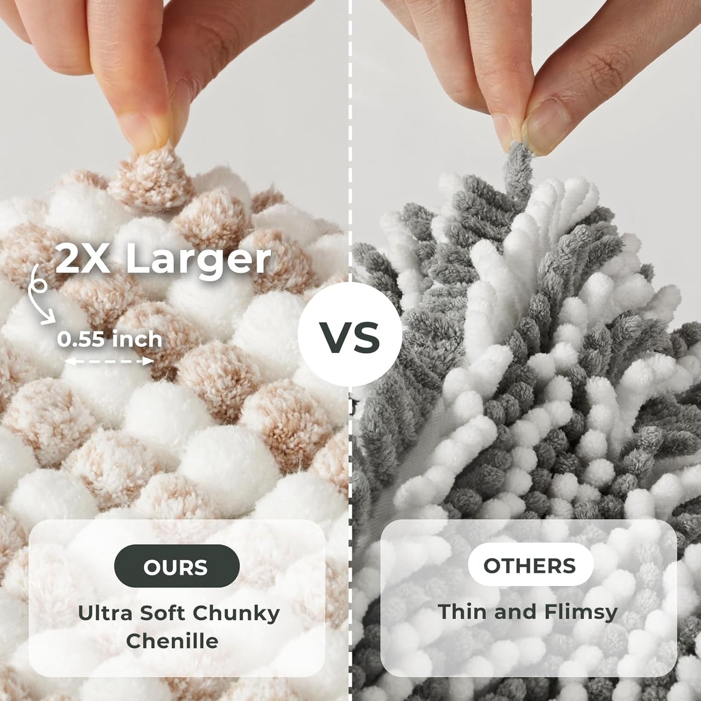 FRESHMINT Chunky Ombre Chenille Bathroom Rug 24"x36", Large Water Absorbent Soft Bath Rugs for Bathroom Floor, Thick Non Slip Cute Bath Mat Washable Quick Dry Shower Mats, Beige and White