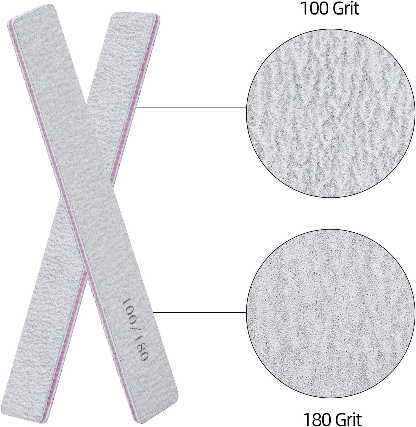 50 Pcs Nail Files for Acrylic Nails 100/180 Grit Double Sides Emery Boards Fingernail Files, Professional Nail Buffering Files